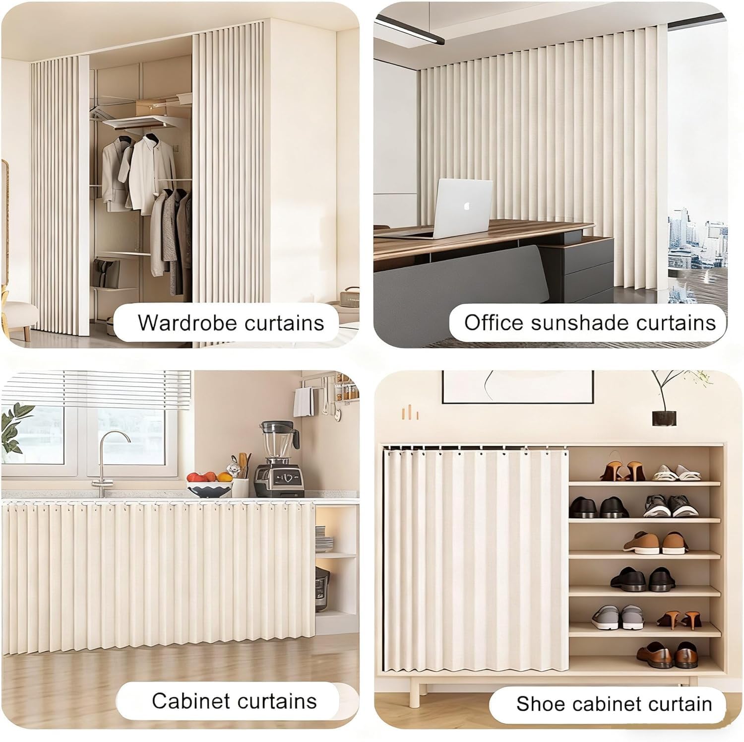 YSZBD Cortinas para armarios, cortinas para estantes de muebles de cocina, cortinas cortas de café para colocar debajo del fregadero con barra autoadhesiva, resistentes al agua y al polvo (beis, 90 cm