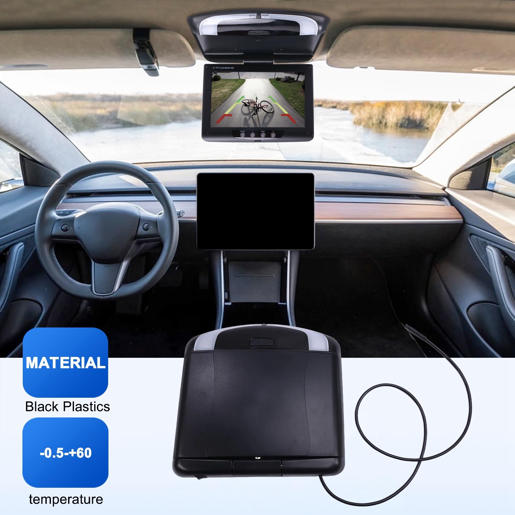 Monitor de Techo de Coche, Pantalla LCD Abatible, Vídeo Multimedia Superior, Pantalla Montada en Techo, Techo de Coche, Negro