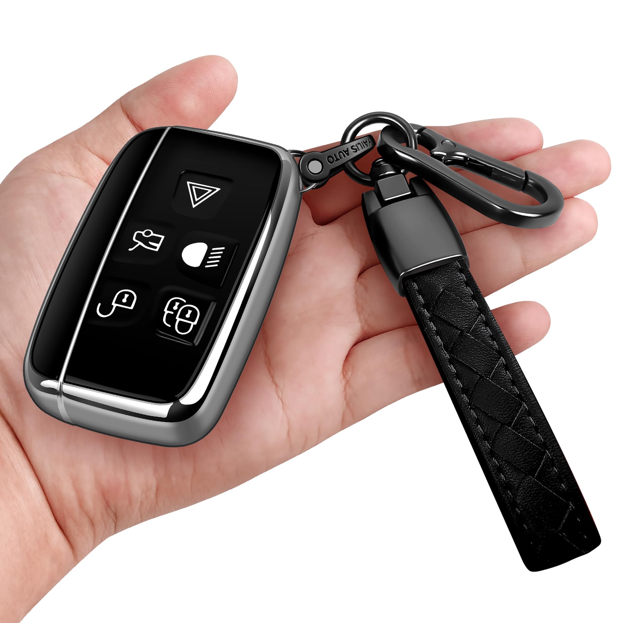 Sindeda for Land Rover Key Fob Cover with Keychain Soft Full Protection Key Shell Key Case Compatible with Land Rover LR4 Range Rover Sport Evoque Jaguar XF XJ XJL F-pace (Silver)