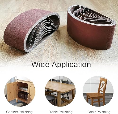 Miniatura 5 de Paquete de cinta de lijado de 3 x 18 pulgadas, 3 x 18 pulgadas, 12 unidades (4 de cada uno de 80, 120 y 150 granos), óxido de aluminio para lijadora
