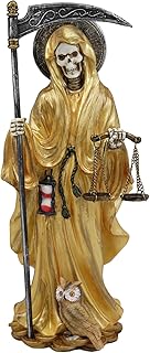 Ebros Gift Standing Santa Muerte Holding Scythe and Scales of Justice in Gold Robe Statue 10" Tall Holy Death Bone Mother Patron of Success and Wealth Altar Figurine