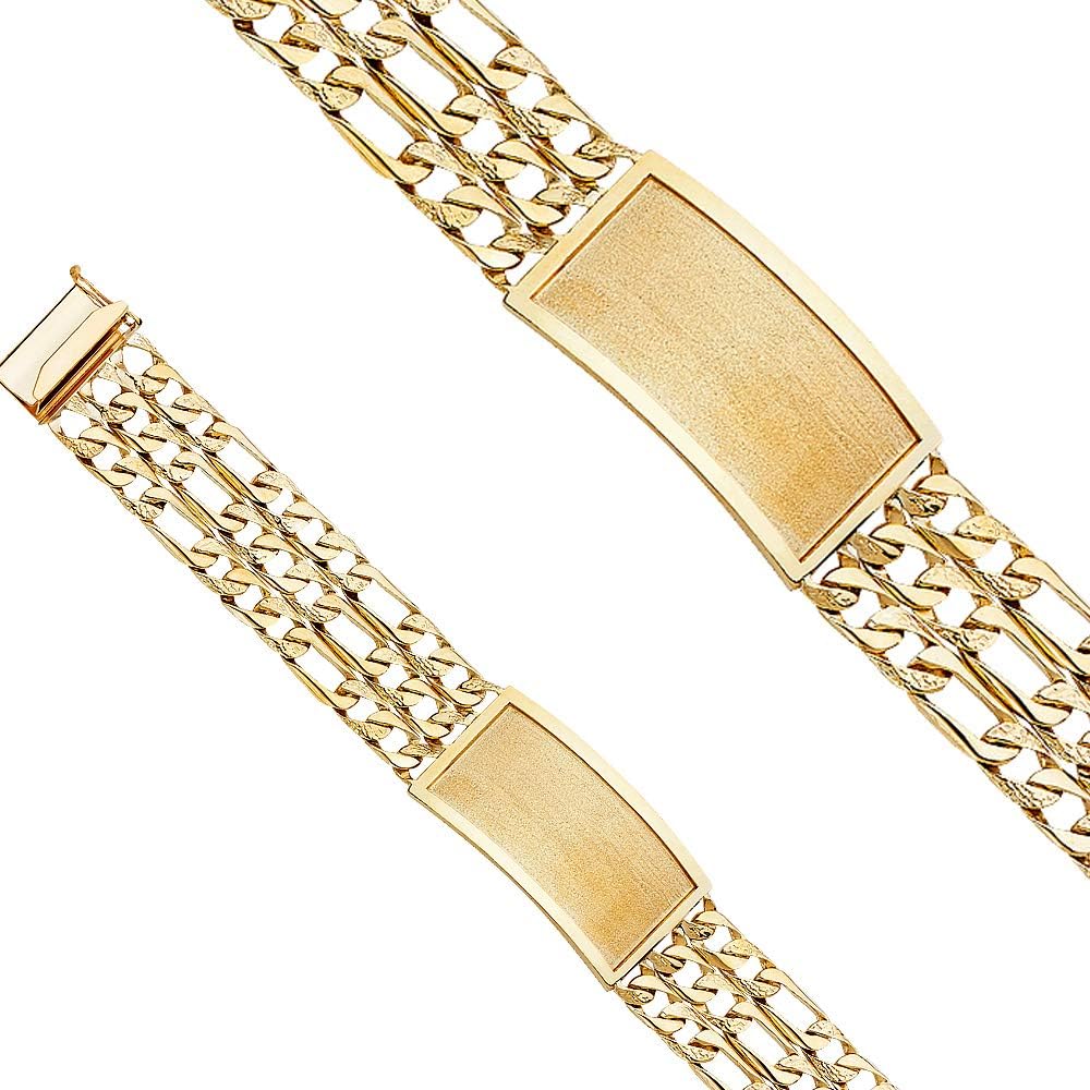 14k Yellow gold 20 mm 3L Nugget Figaro Link ID Bracelet 9 Inch gold Bracelet For men's