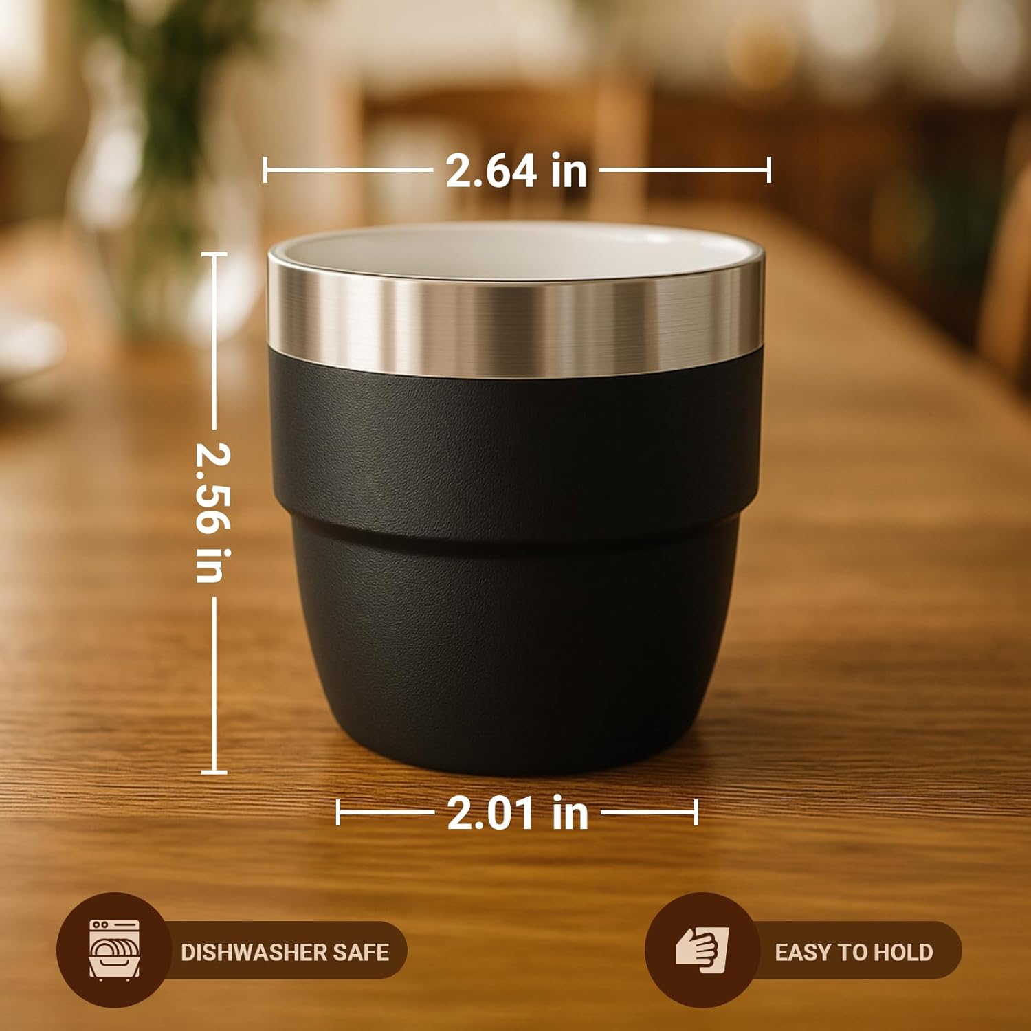 Cafezi 4 oz Espresso/Coffee Cup, Ceramic-Lined 18/8 Stainless Steel, Double-Wall Vacuum Insulated, Stackable, Dishwasher Safe, Fits Most Espresso Machines (Black, 2 Pack) - Image 9