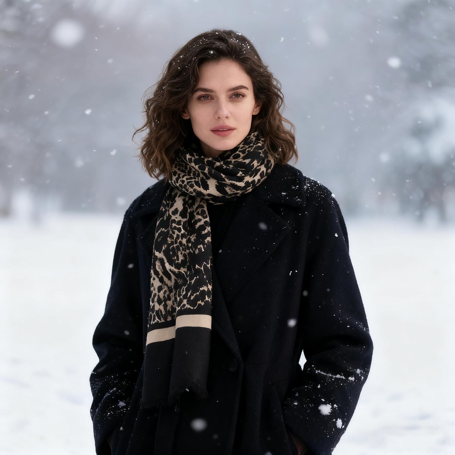 INOGIH Womens Winter Fashion Leopard-Print-Scarf cold-weather Blanket Warm Shawl Scarves Wrap with Short Tassels