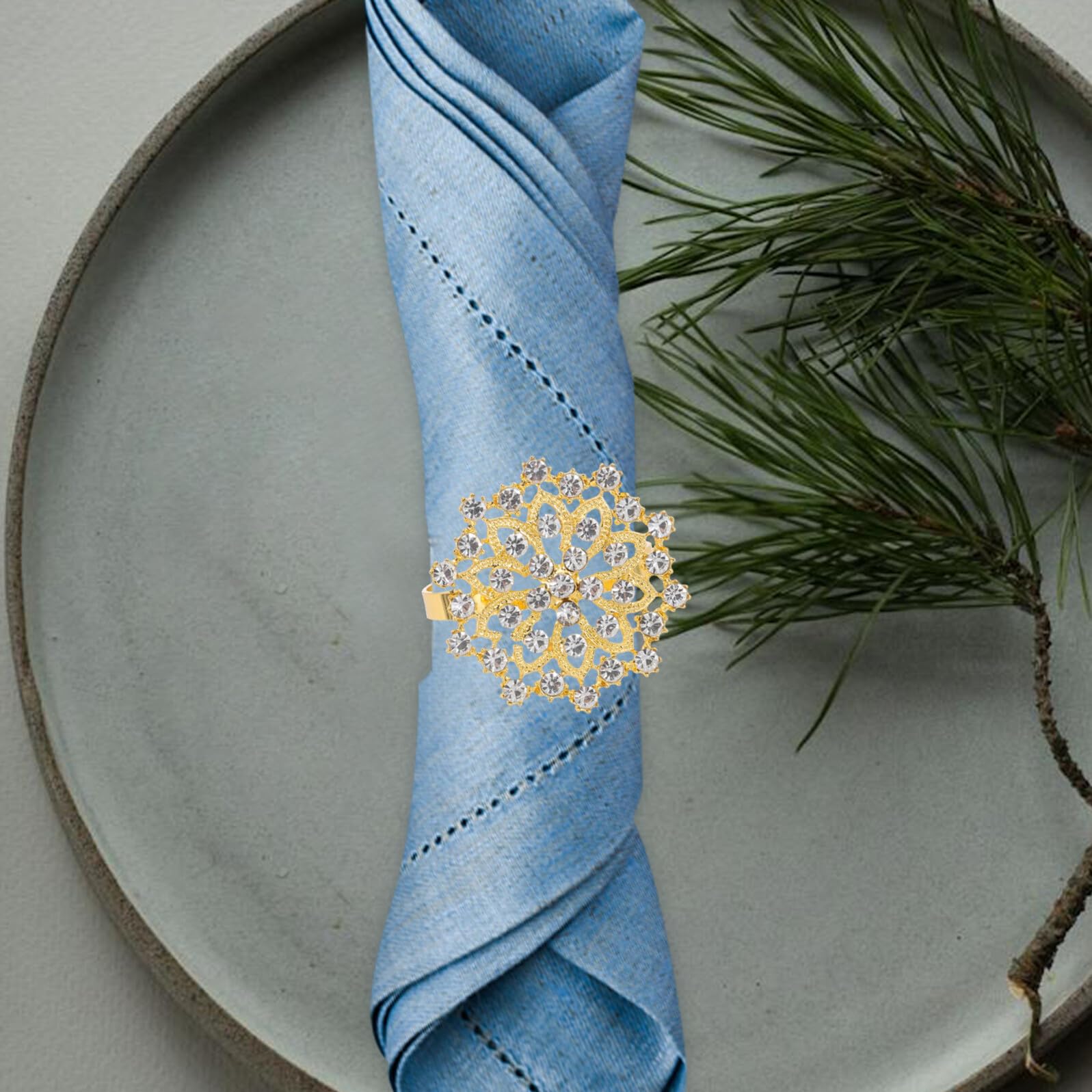 NOLITOY 12pièces Ronds de Serviette Strass Décoratifs et Ajourés Fer Doré pour Banquet de Mariage Lot