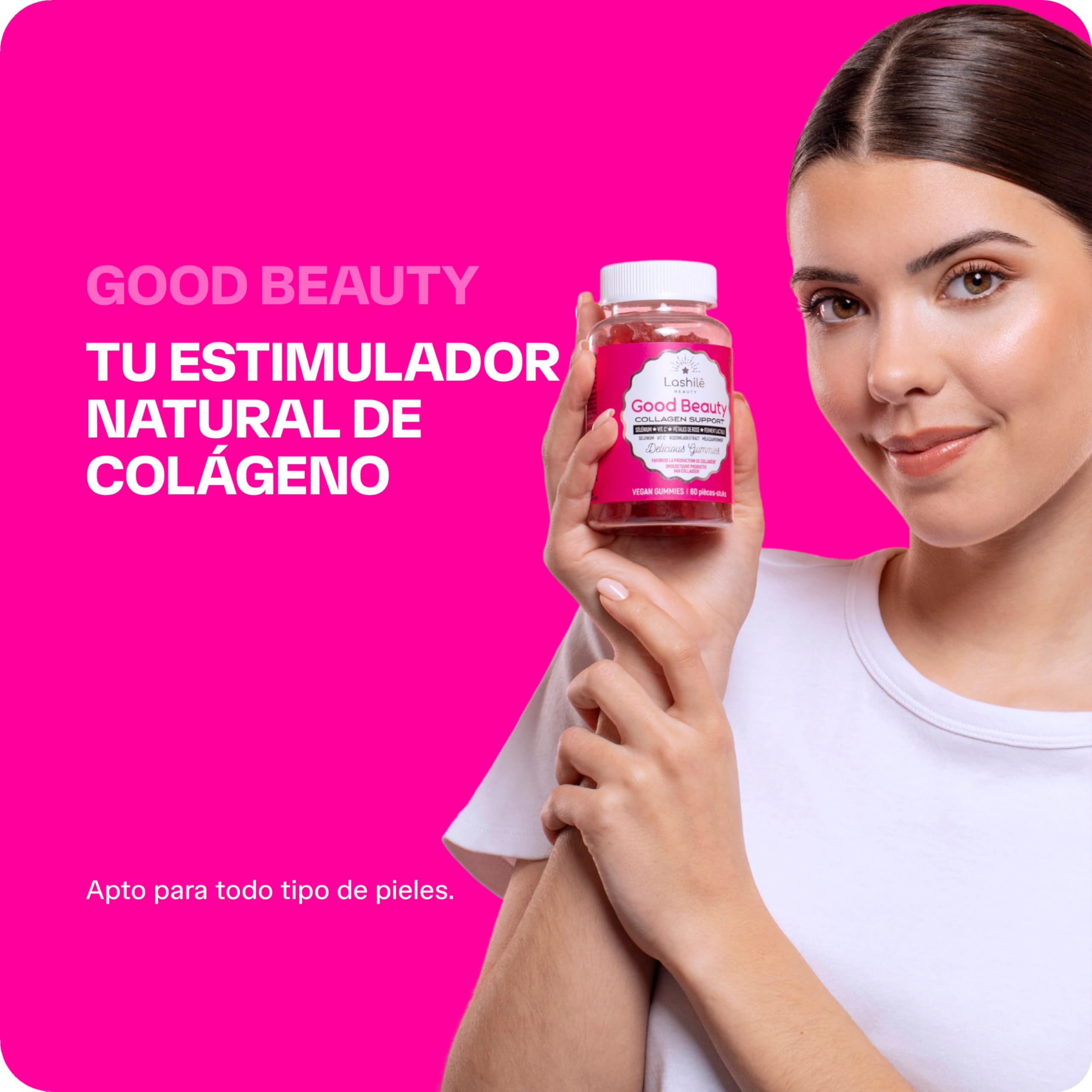Lashilé Beauty - Complementos Alimenticios - Potenciador de colágeno - Good Beauty - Selenio, Vitamina C, Fermento láctico, Ácido hialurónico - 60 Gummies