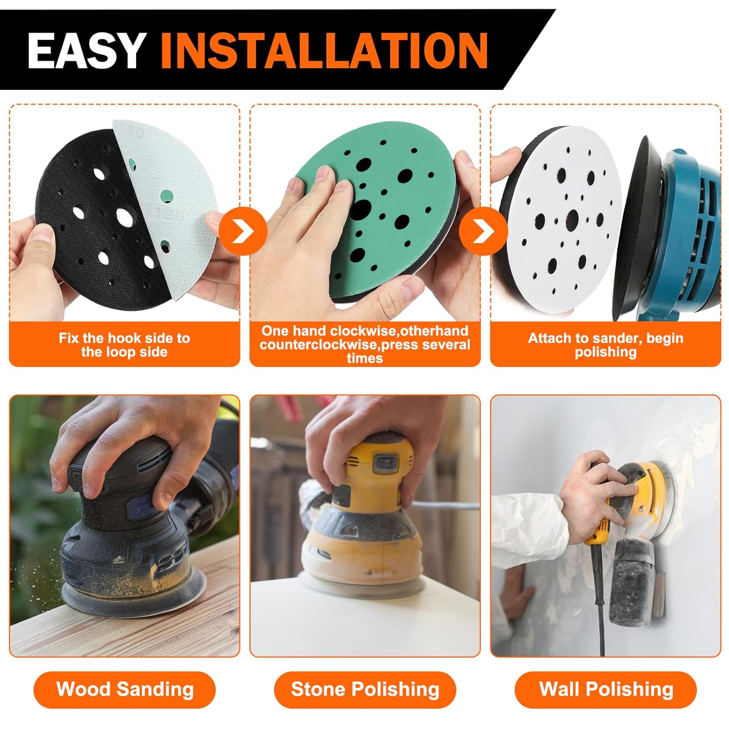 4 Pack Interface Pads, 6 inch 25 Holes Hook & Loop Soft Sponge Cushion Buffer Backing Pad, polishing pad for Automotive Woodworking Polishing