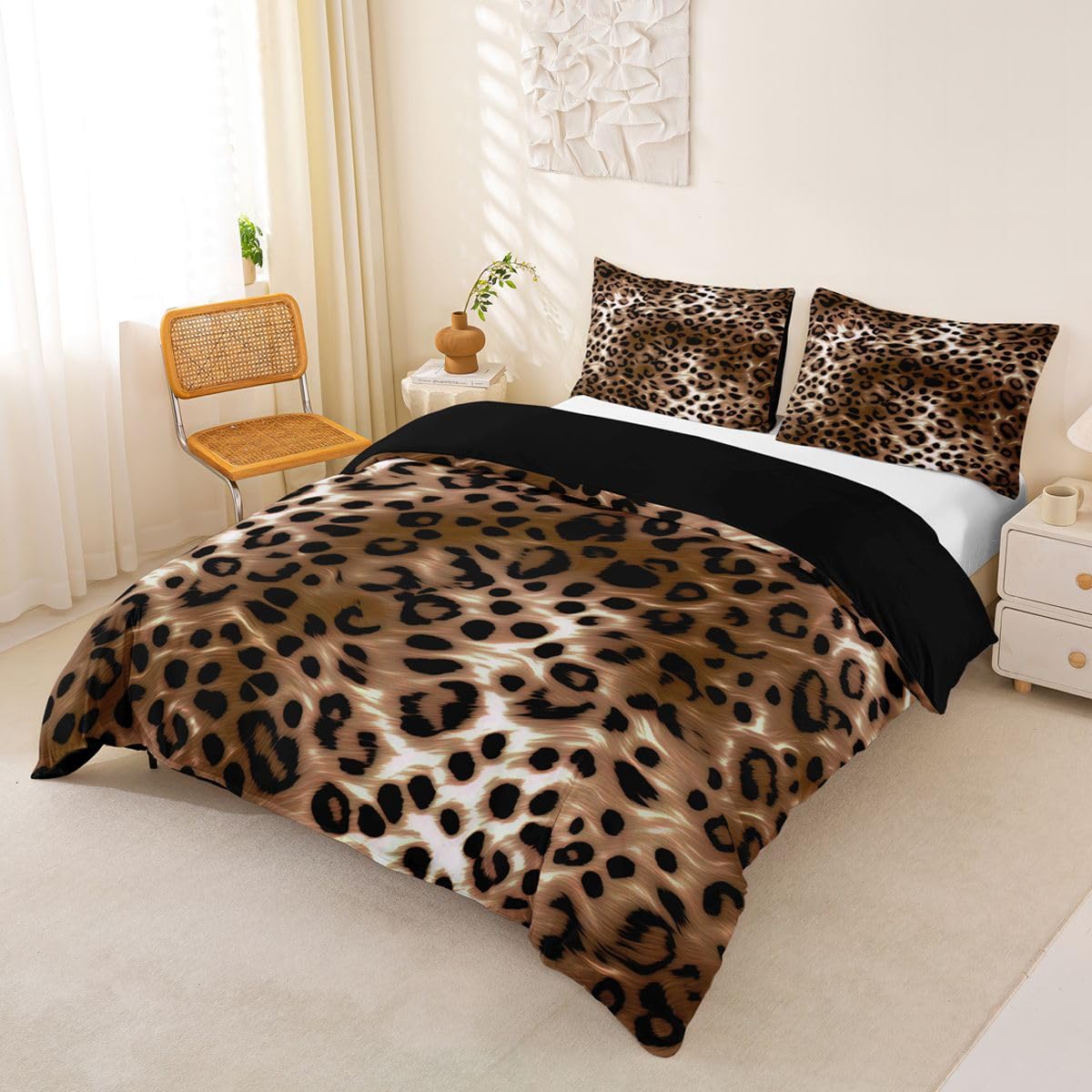 Homemissing Brown Leopard Duvet Cover Super King Size Animal Print Bedding Set for Boys Girls Cheetah Comforter Cover Modern Ombre Effects Bedroom Decor 3Pcs Safari — image 1