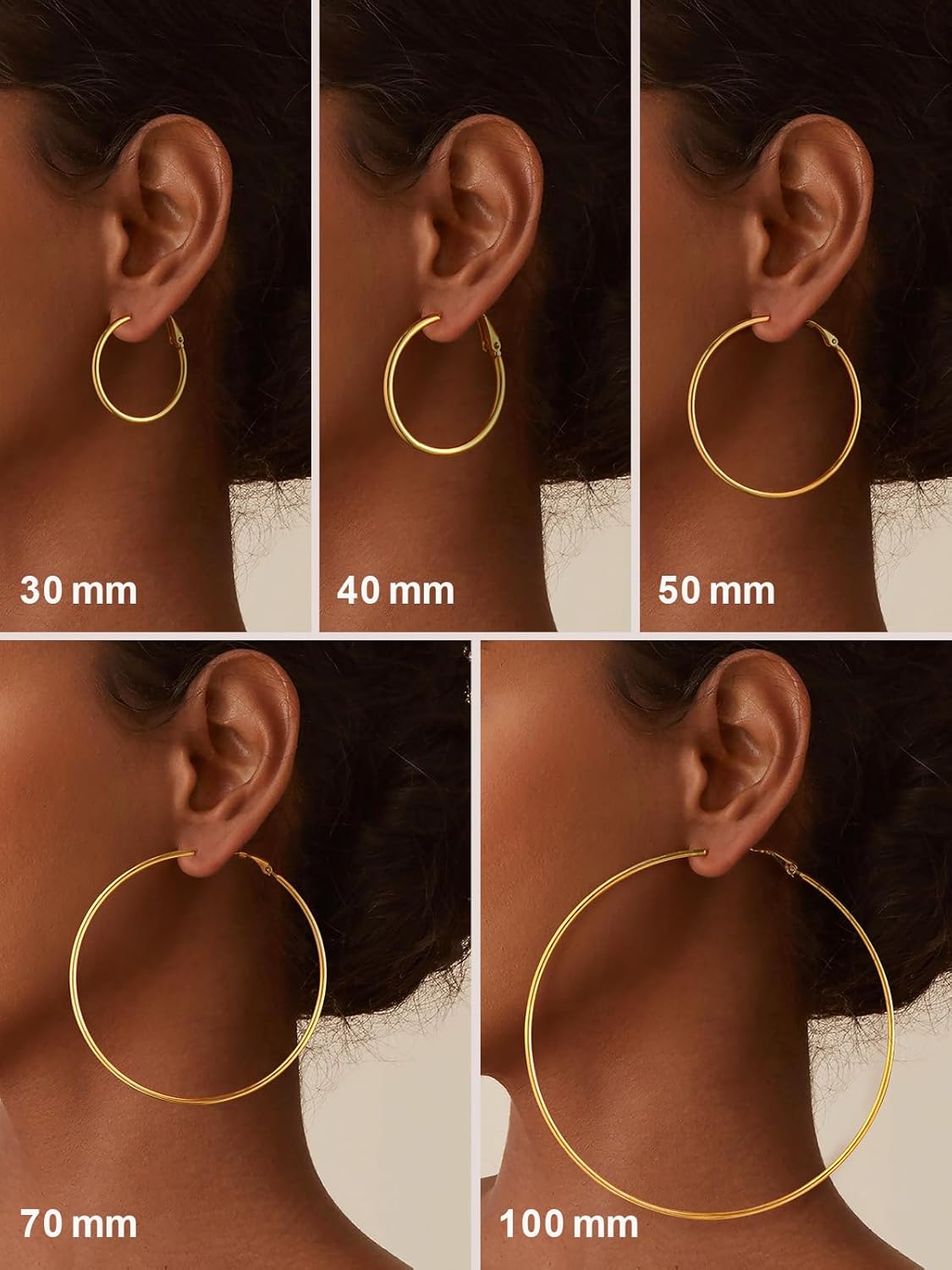 FOCALOOK 14K Gold Plated Lightweight Large Hoops| 2mm Thin Hoop Earrings for Women 30/40/50/70/100mm - Image 5