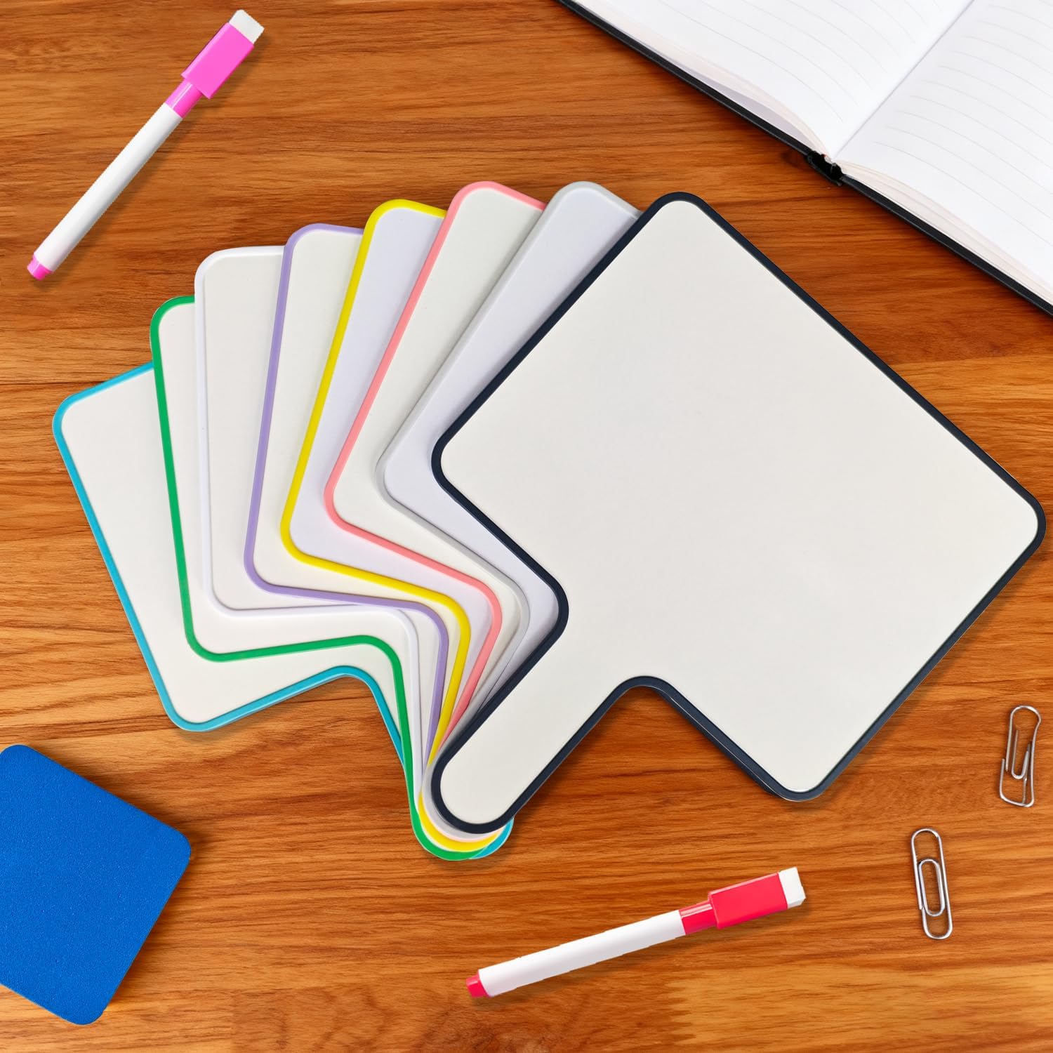 8 Sets Small Dry Erase Boards 8" x10'' Mini Dry Erase Paddles with Handle Double Sided Whiteboard Bulk with Markers and Erasers for Home Classroom and Office Writing Board