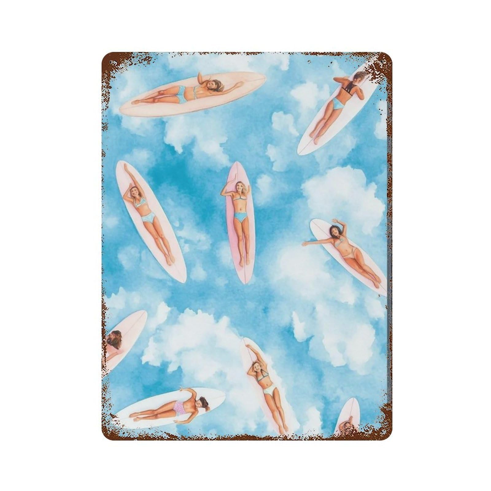 YHGERTKU Cloud Surfers Pastel Watercolor 02 Wall Art Retro Iron Vintage Metal Tin Sign Poster Modern Decor for Living Rooms Gift 40x30cm
