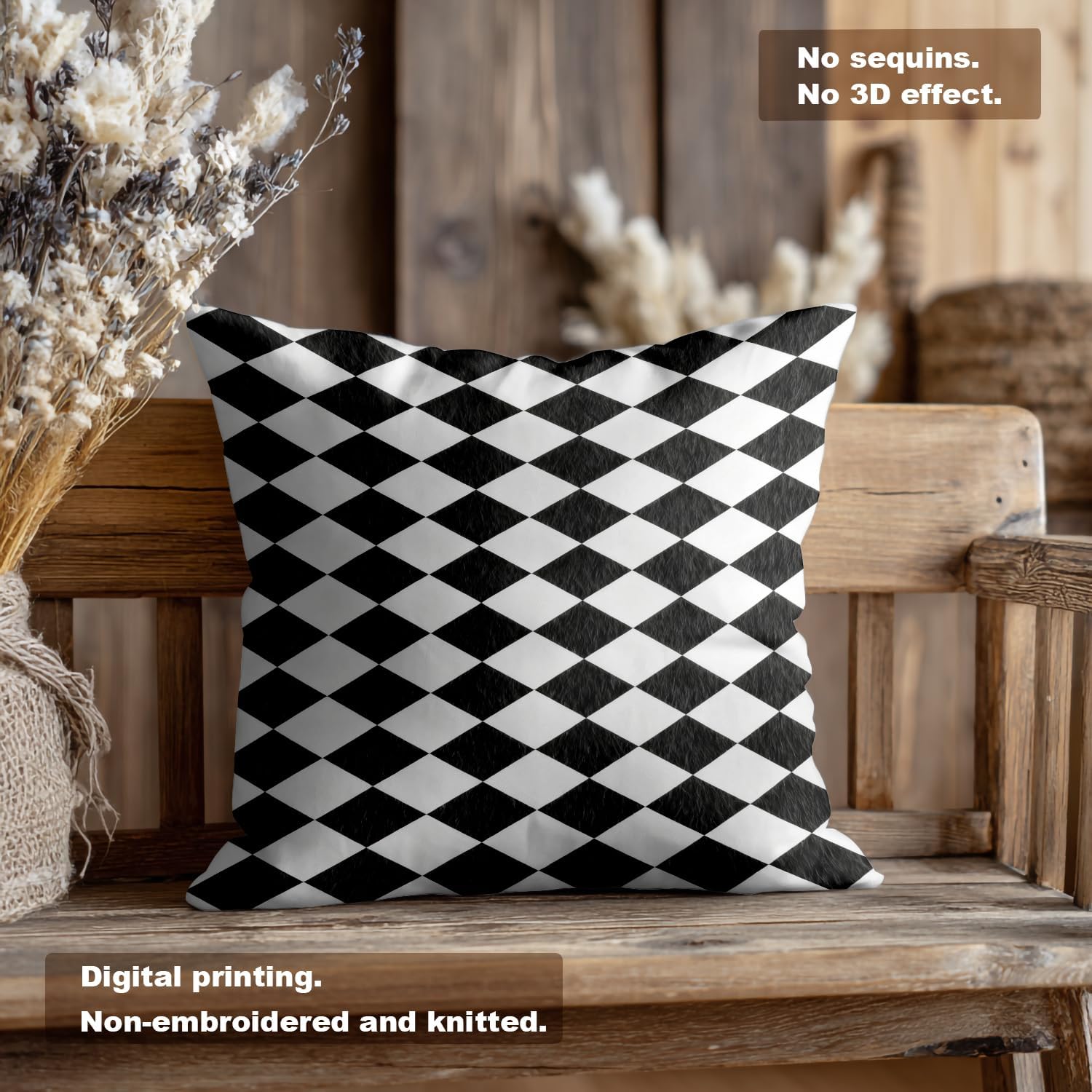 Black White Diamond Throw Pillow Covers,Abstract Black and White Harlequin Cushion Cover Digital Blended Hidden Zipperl Decorative Pillowcases for Hair Skin Square 22X22 in 2 Pcs