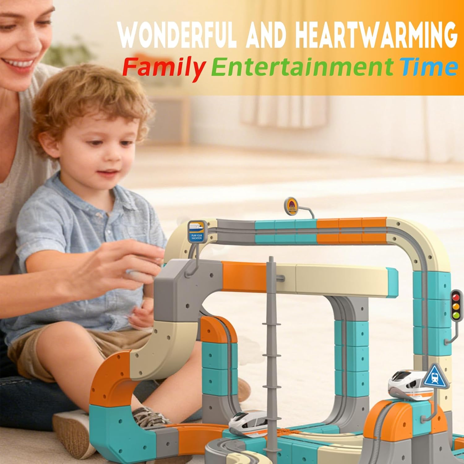 Magic Cube Electric Train Set - Transformable Building Blocks 3D Flexible Race Track with Anti-Gravity, Educational Toy Boys Girls Birthday (66 PCS)