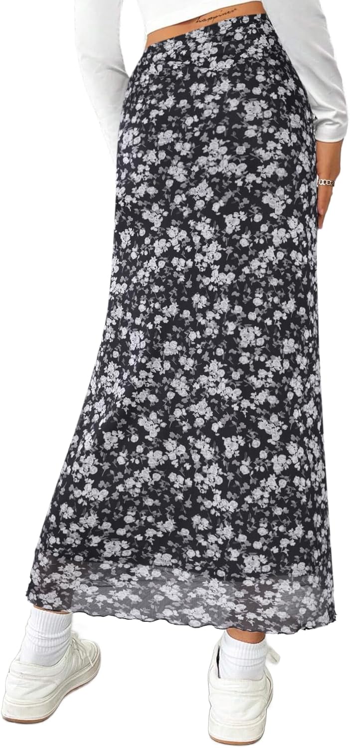 Avanova Women's Mesh Slit Split Long Skirts High Waisted Sexy Summer Maxi Skirts - Image 2