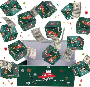 Christmas Surprise Gift Box Explosion for Money, Unique Folding Bouncing Red Envelope Gift Box with Confetti for Lover & kids Christmas Elk