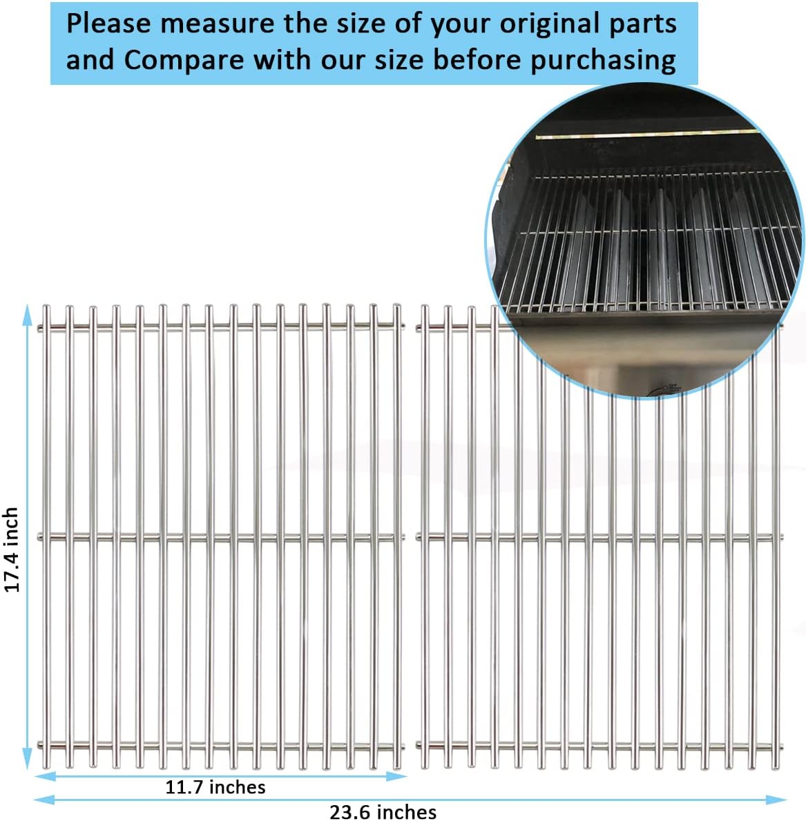 grill grates for weber spirit e320 e310 & gs4 spirit ii 300 series, spirit 700/1000-3500, genesis silver b & c/gold b & c/platinum b & c - fits as the original - stainless steel - set of 2 stainless steel grates for spirit e310