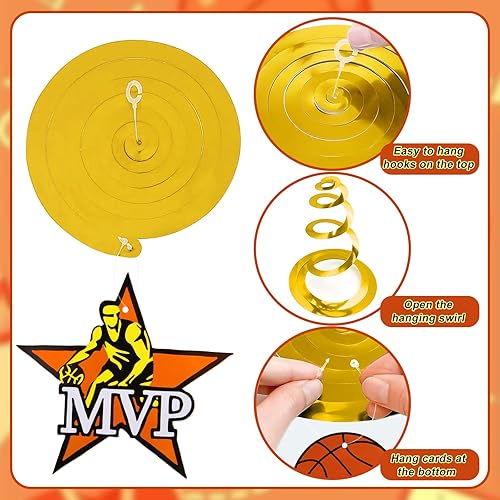 Miniatura 5 de Decoraciones de remolinos colgantes para deportes de baloncesto decoraciones de fiesta de baloncesto decoraciones de fiesta deportiva de papel