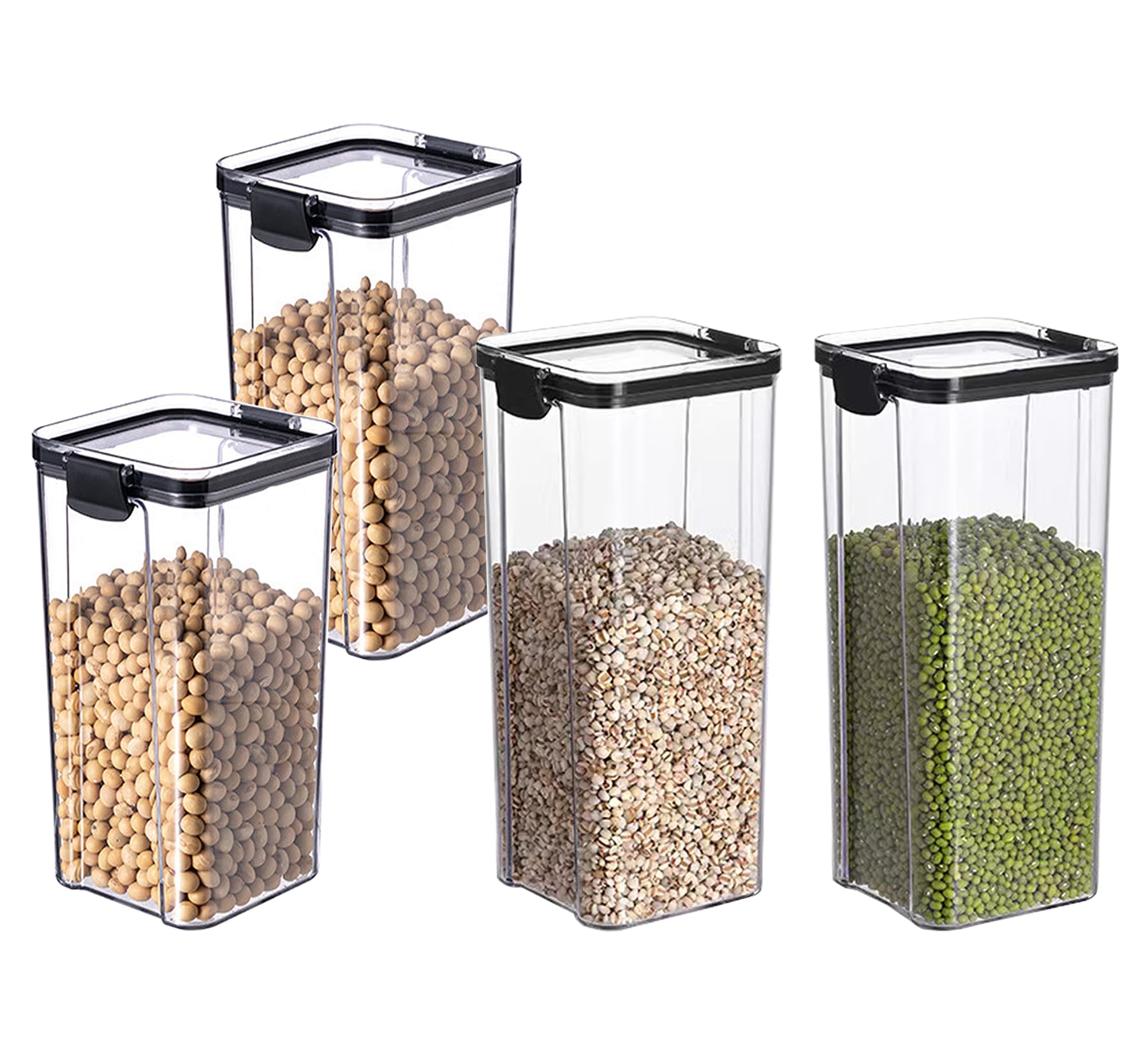 Hylruu Storage Containers Set of 4,1800ml &1300ml Plastic Airtight Food Storage Containers with Lids, Storage Jars for Storing Pasta, Rice, Rlour, Dog, Cat, Cereal Dispenser Kitchen Organiser