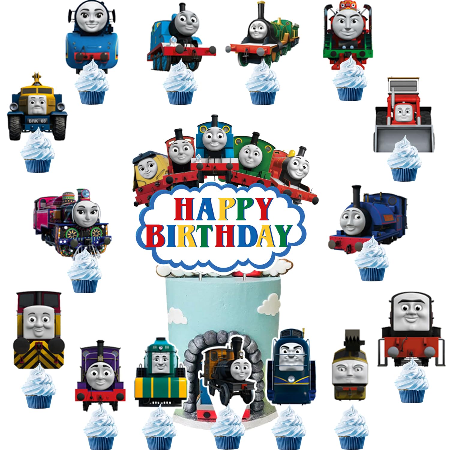 31 Pcs Thomas Train Cake Toppers, Cupcake Toppers, Cake Decorations, Birthday Party Supplies