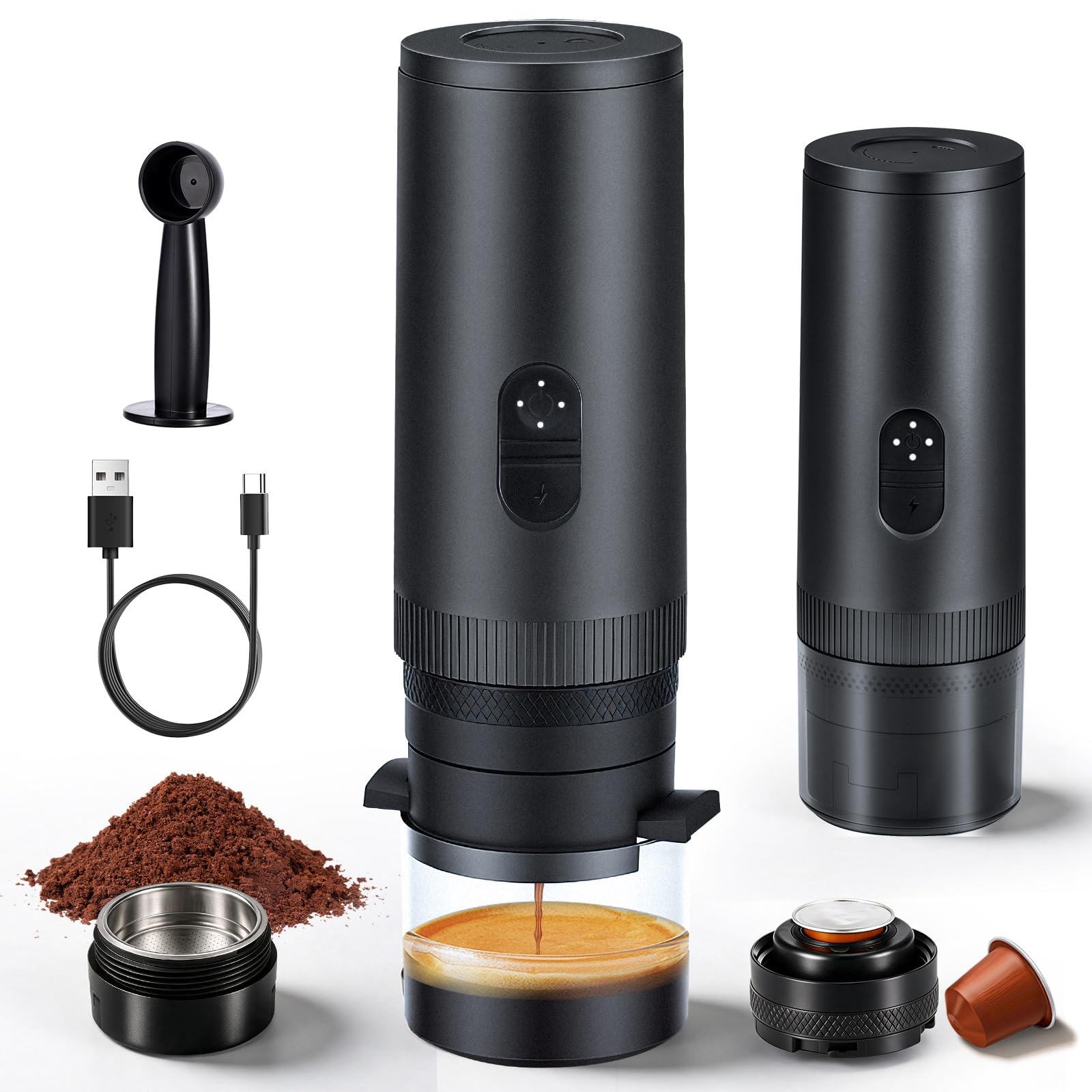 LAMA Macchina da caffè espresso elettrica, portatile, mini macchina da caffè a capsule, compatibile con capsule di caffè e caffè in polvere, riscaldamento immediato, ideale per campeggio e viaggi in