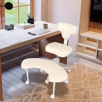 Cross Legged Office Chair with Wheels, Criss Cross Desk Chairs, Kneeling Chair for Adults with Lumbar Support and Height Adjustable (White)