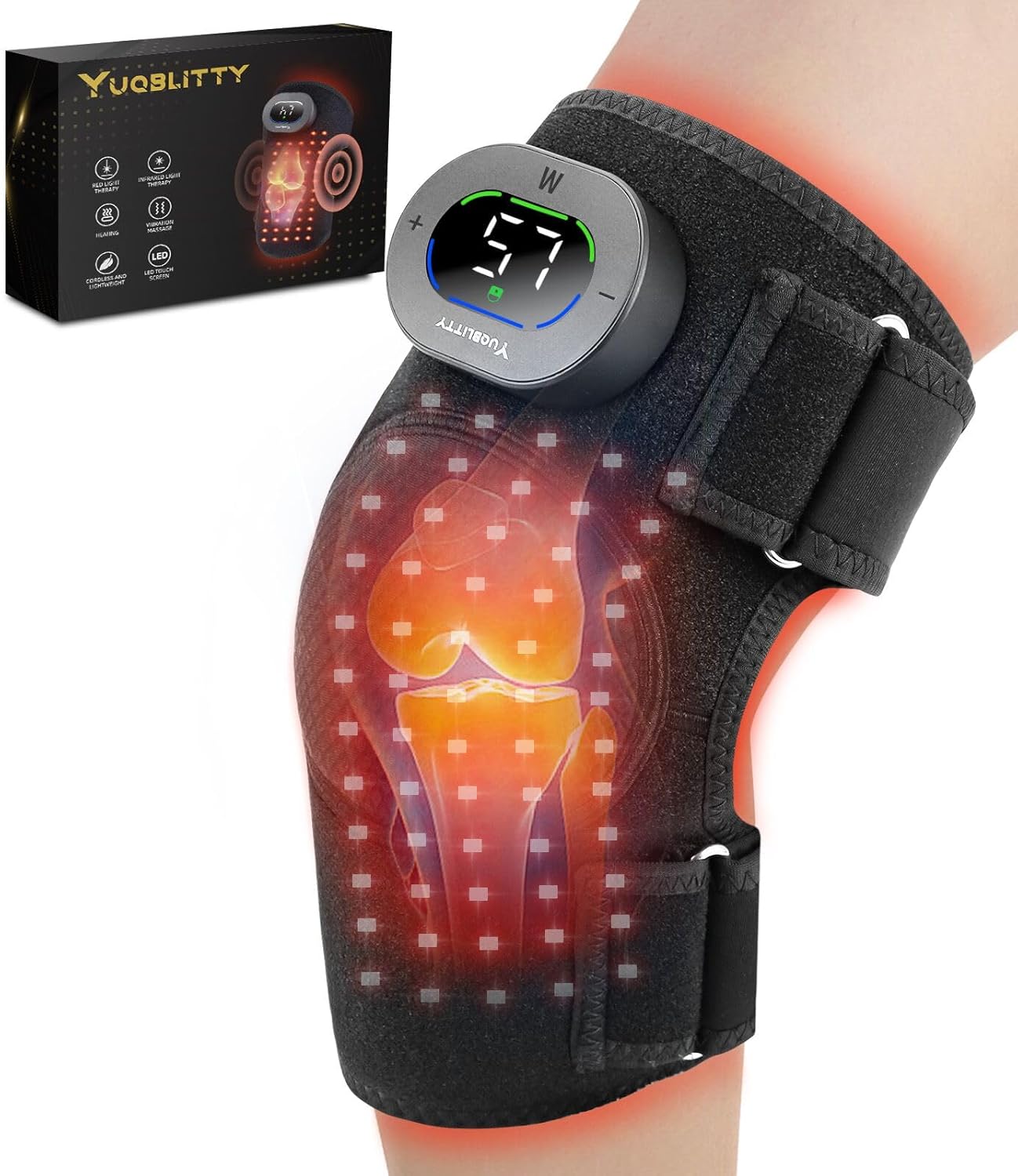 Red Light Therapy & Vibration Knee Massage Cordless, Multi-wavelength 660nm & 850nm Infrared Portable Heated Knee Brace, Red Light Therapy Wrap for Knee/Elbow/Shoulder Joints, 20-min Timer
