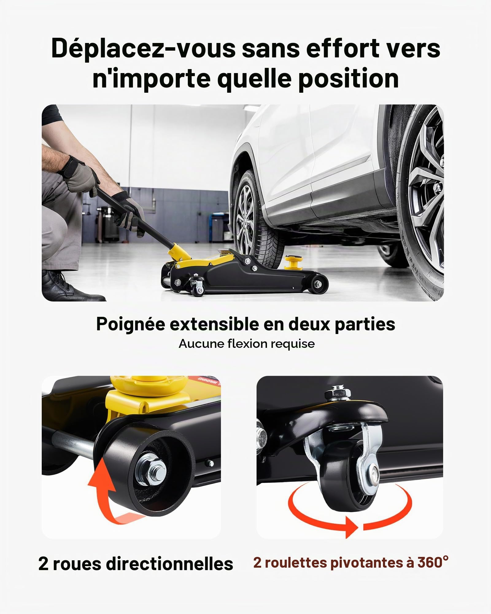 VEVOR Cric Hydraulique de Manœuvre 2,5 T, Cric Rouleur Plage de Levage 85-320 mm, pour Voitures SUV Berline Garage Atelier Domicile, avec Pompe à Levage Rapide à Piston Unique et Selle Surélevée