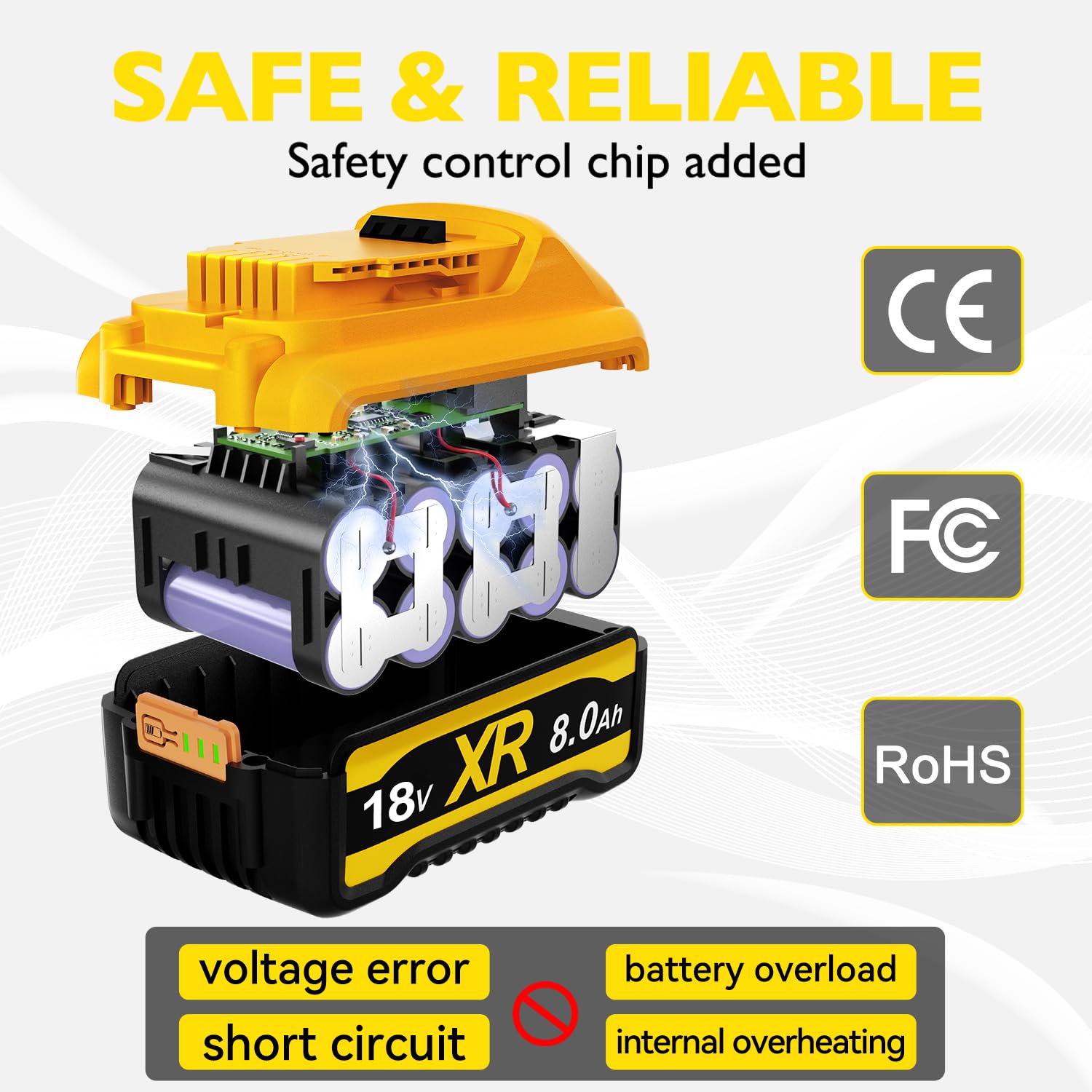 2 Stück 8000mAh 18V Ersatzakku für Dewalt 18V Akku, Li-Ion Akku kompatibel mit Dewalt 18V Serie DCB182 DCB200 DCB181 DCB183 DCB185 DCB205 mit LED-Anzeige für Dewalt Akku-Werkzeuge