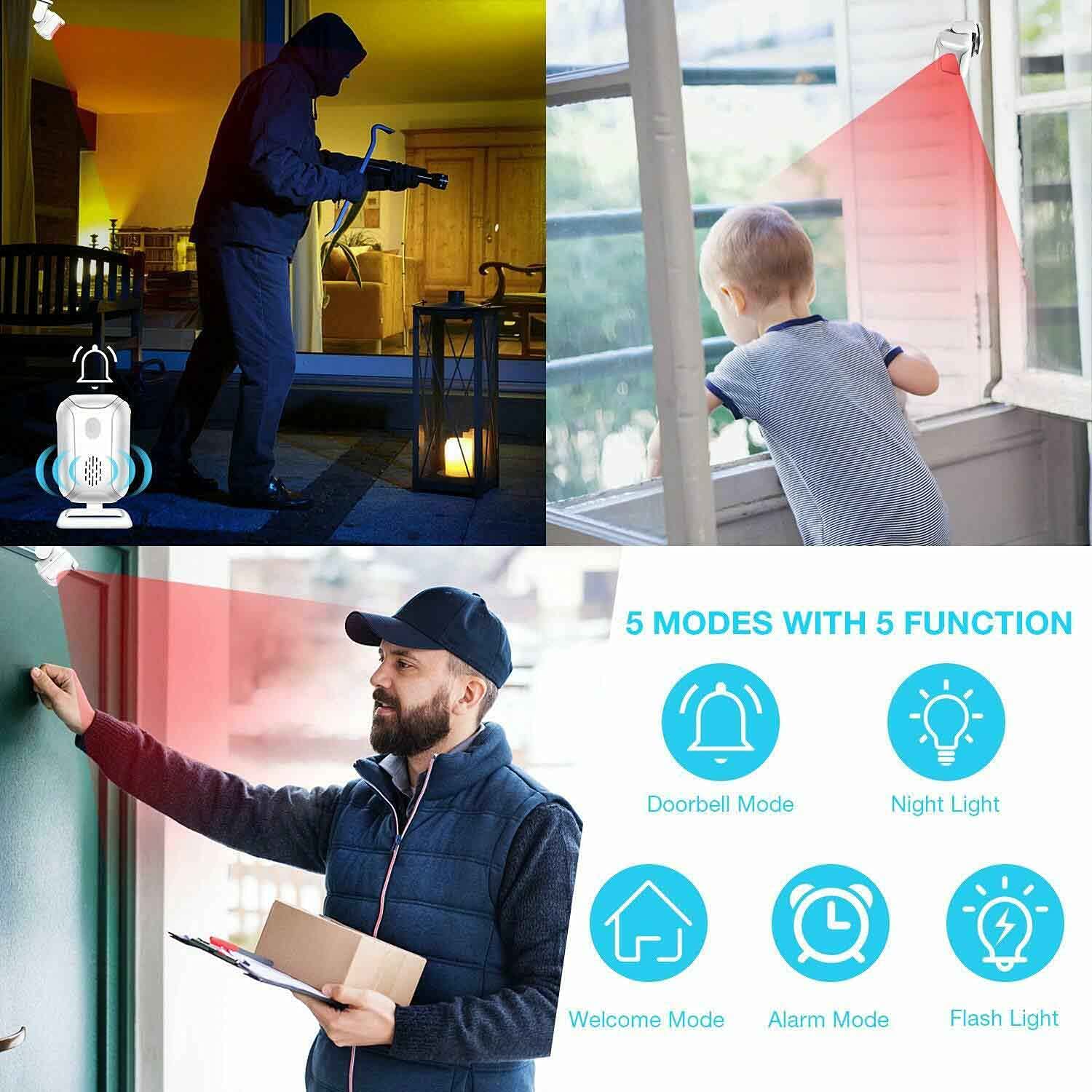 Cruxer Lot de 2 sonnettes avec détecteur de mouvement, carillon pour entrée professionnelle, moniteur de bienvenue en magasin, alarme de détection de mouvement, rappel pour personnes âgées