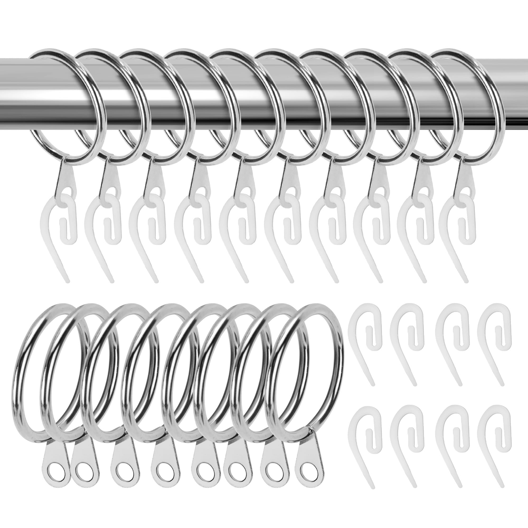 Aramanara 100 Pack Curtain Rings and Hooks, 30mm Metal Curtain Rings