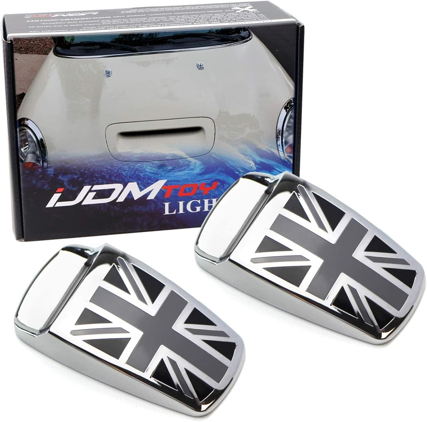 iJDMTOY (2) Black UK Union Jack Style Window Wiper Washer Spray Nozzle Covers Compatible With All MINI Cooper Models