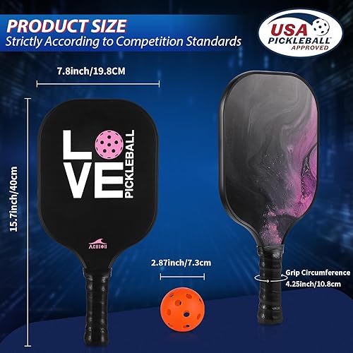 Miniatura 5 de Achiou Juego de 2 palas de pickleball - Superficie de fibra de vidrio de alto rendimiento, raquetas ligeras con bolsa, instalaciones deportivas para