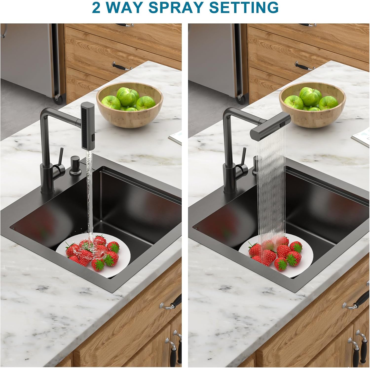 Black Outdoor Drop In Kitchen Sink Workstation with Pull out Faucet & Cover 21 Inch Gunmetal Black Nano PVD 16 Gauge Stainless Steel Handmade Outdoor Rv Bar Prep Single Bowl Sinks, 21"x20"x9"