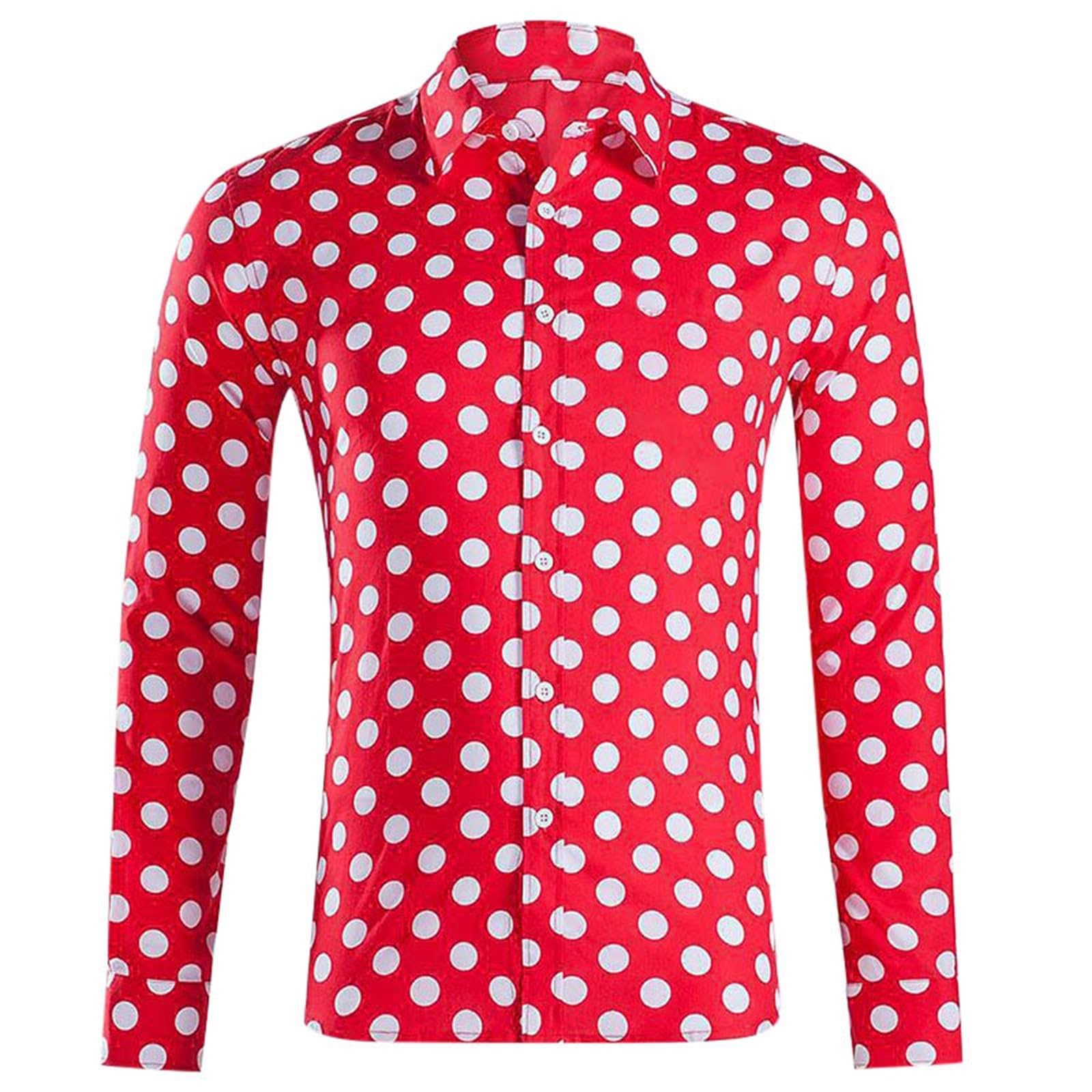 Camisetas para hombre de manga larga con botones de lunares, camisa con cuello retro, cuello abotonado, camisa de ocio, estampado de puntos, camisa de negocios, cómoda camiseta de ocio, corte ajustado