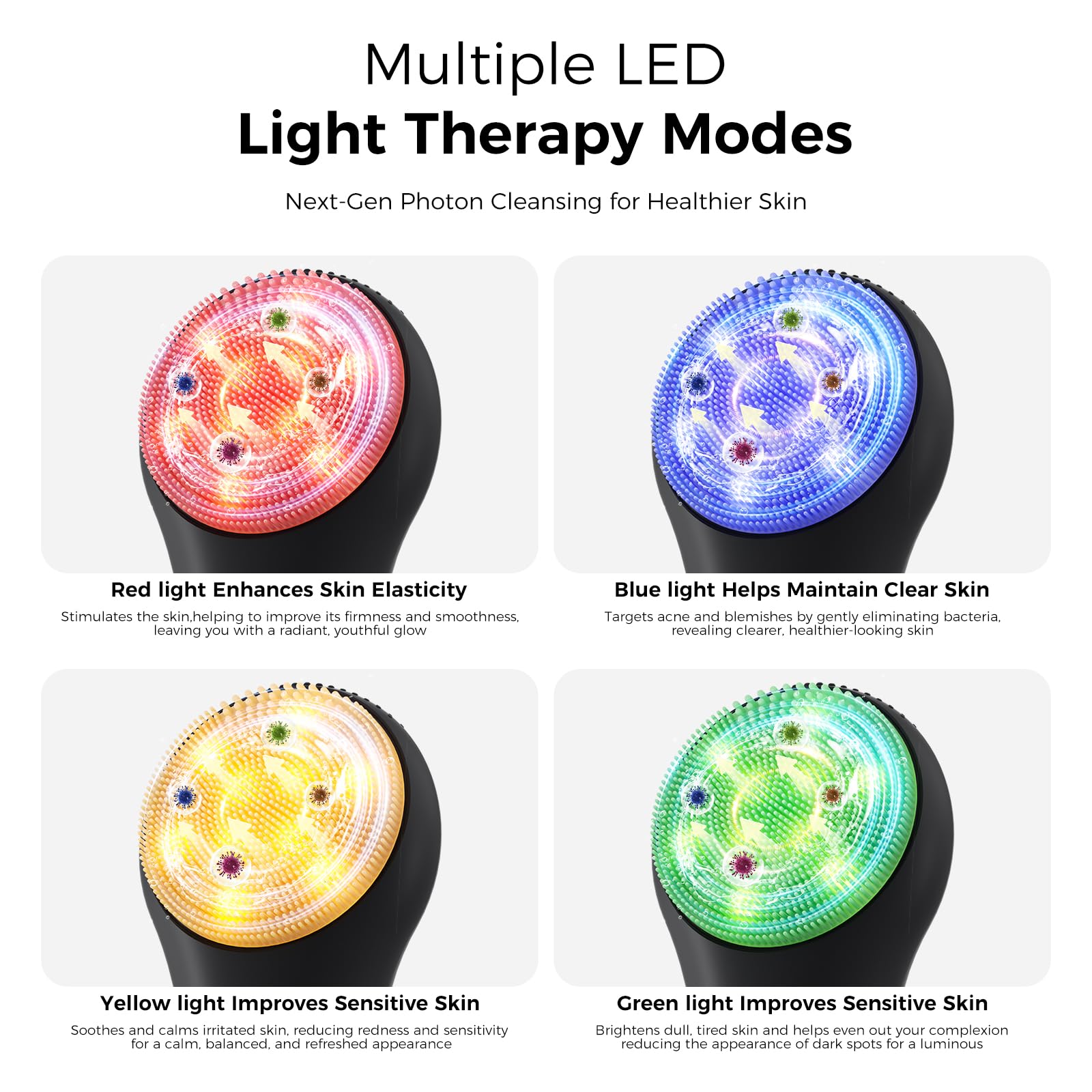 Facial Cleansing Brush Electric Face Scrubber - Rechargeable Face Cleansing Brush with 4 LED Gentle Light Silicone Heat and Vibration Exfoliator Massage Deep Cleansing,IPX7 Waterproof,Ideal Gift﻿