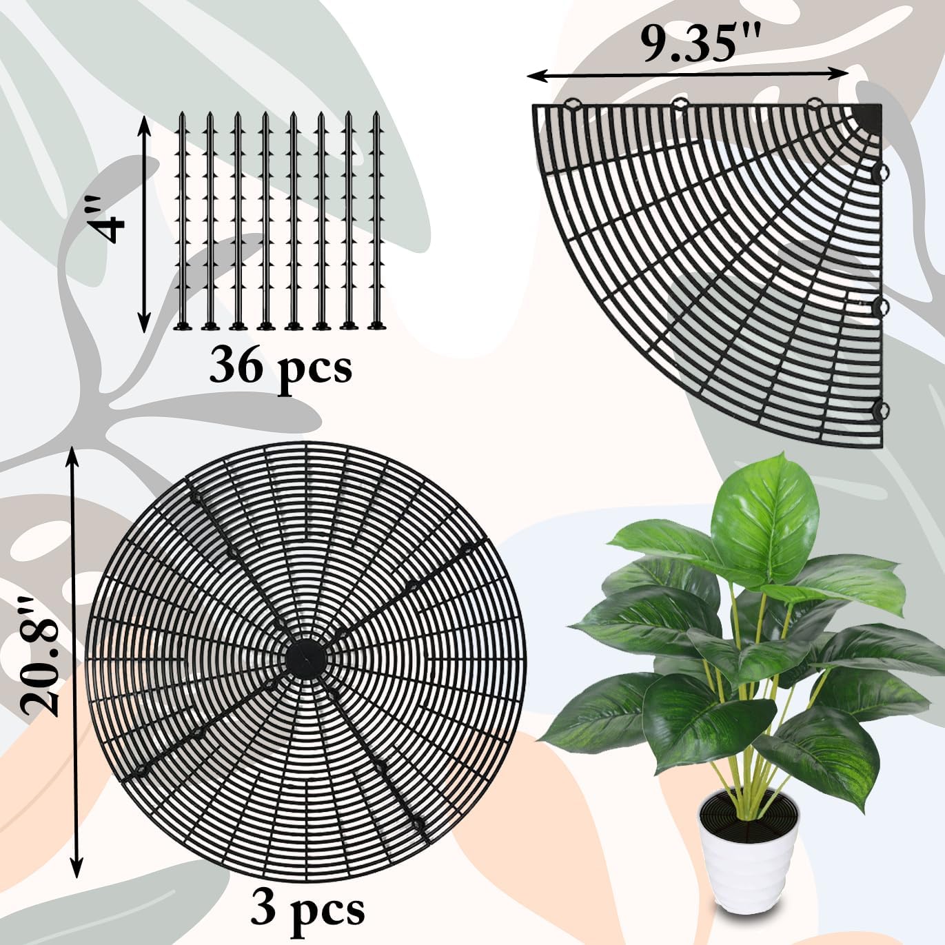 Z metnal Plant Pot Grid 20.8", 3 Pcs Cuttable Grid Flower Pot Cover, Plastic Grid Plant Pot Cover, Black, Flower Protector Cat Dog Digging Stopper Baby Kids Safety Plant Grid Pot Cover