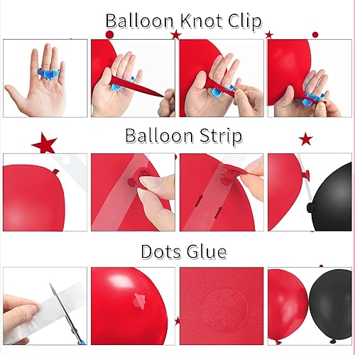 Miniatura 6 de HYOWCHI Suministros de fiesta de mariquita 151 piezas de arco de globos de lunares rojos y negros, baby shower, niñas, mujeres, productos para