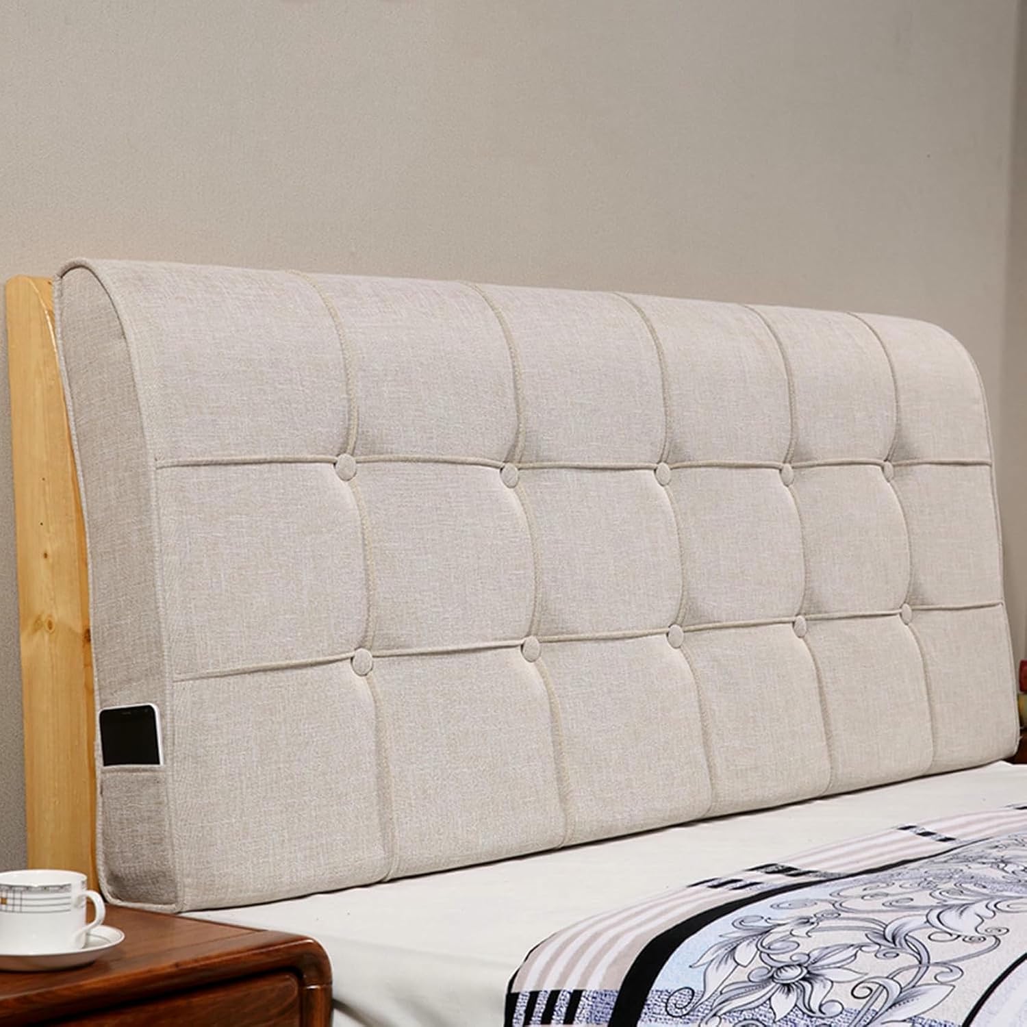 Headboard Large Backrest Tufted Button Bedside Support Cushion,Linen Wall Pillowboard Neck Lumbar Headboard Upholstered Day Bed Bunk Bed Bedroom Bolster~/