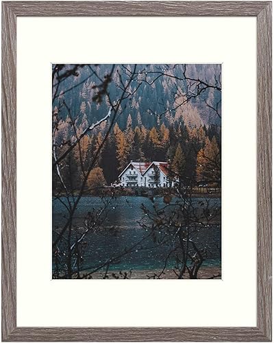 Miniatura 10 de Marco de fotos con marco de marfil, acabado de grano de madera lisa, colgadores de dientes de sierra, cristal real, paisajismoretrato, decoración de