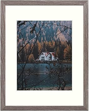 Frametory, 11x14 Picture Frame with Mat for 8x10 Photo - Country Rustic Style - High Definition Glass Wide Molding - Preinstalled Wall Mounting Hardware Rustic Brown, 1 Pack | HD Glass Wide Molding, Ivory Mat, Sawtooth Hangers - Portrait/Landscape Display, Perfect for Gallery Wall Art
