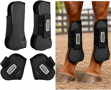 Tackmore 4/Pack Horse Splint Boots, Brushing Boots, Tendon Support Boots for Horses, Ideal for Arena/Trail/Competition