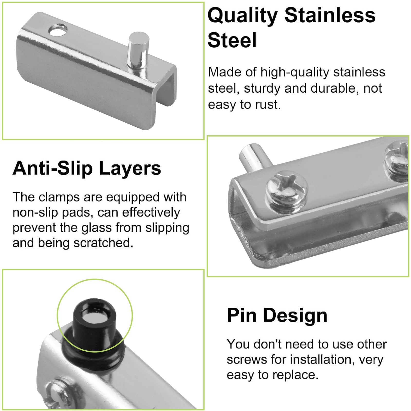 UFURMATE Glass Door Hinge, 4Pcs Frameless Glass Door Pivot Hinges Adjustable Cabinet Pivot Hinge Clip Replacement Kit - Image 4
