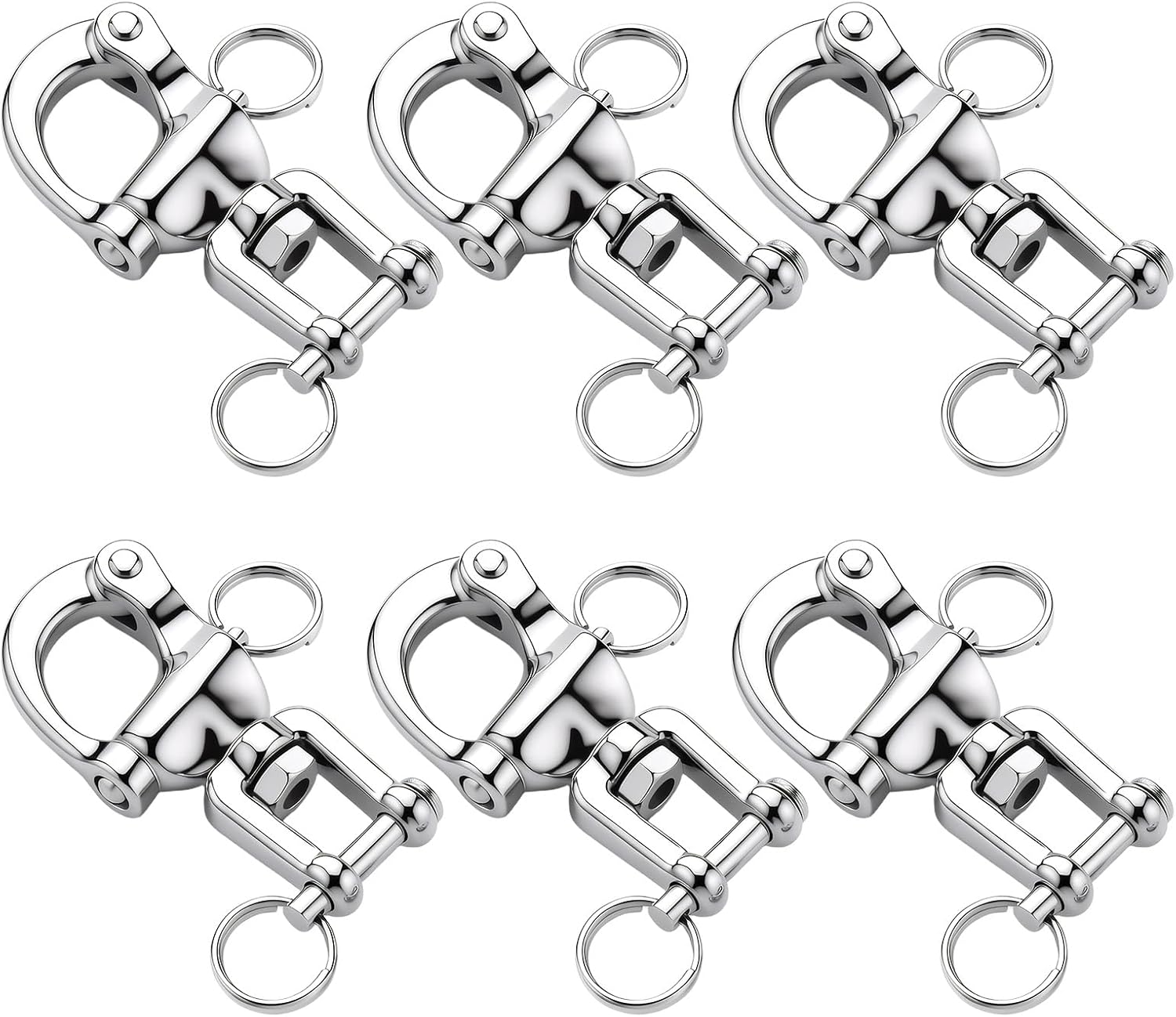 6Pcs Swivel Snap Hooks, 316 Stainless Steel Clevis Shackle for Sailing Rigging, Quick Release Snap Shackle for Halyard, Spinnaker, SCBA Mask, Firefighter Gear, 2.76 Inch, 0.148 Lbs Each