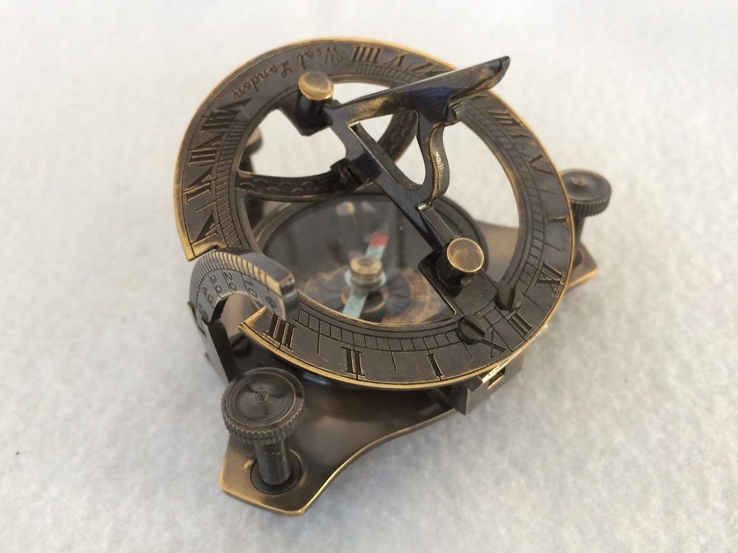PIRU Vintage Solid Brass Sundial Compass West London Marine Working Compass