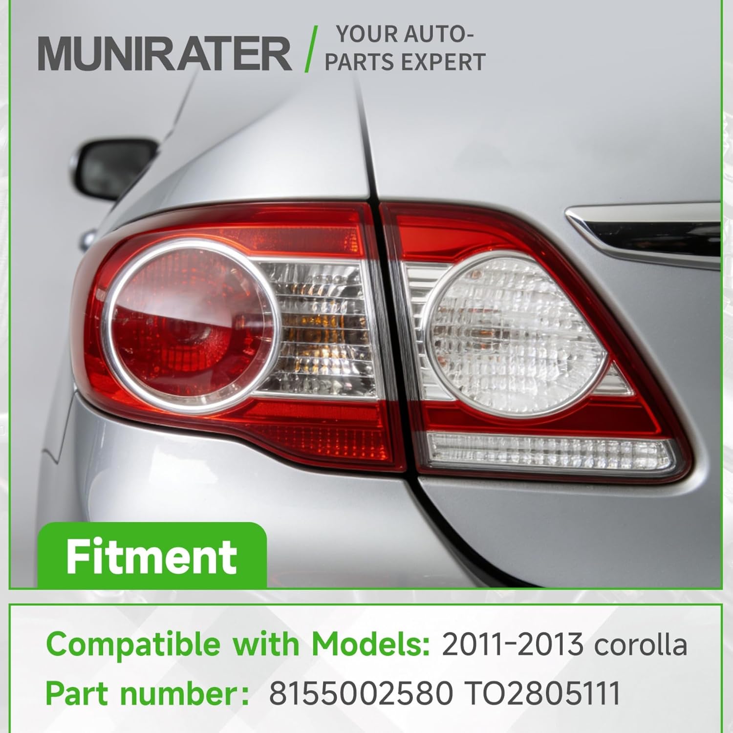 munirater Left Tail Lights Replacement for Corolla 2011 2012 2013 Rear Light Driver Side 8156002580