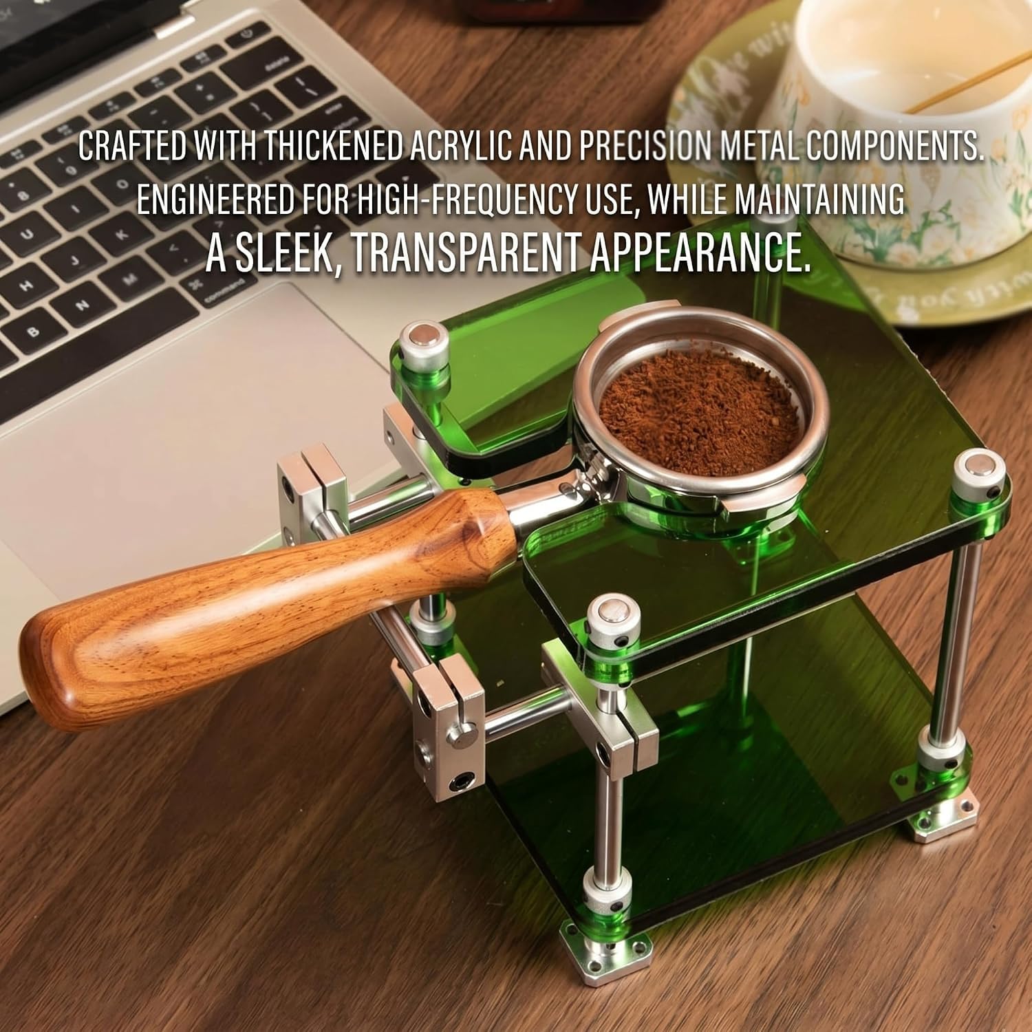 Akrylowa stacja do ubijania espresso z uchwytem na filtr 58 mm, regulowana wysokość, podstawa