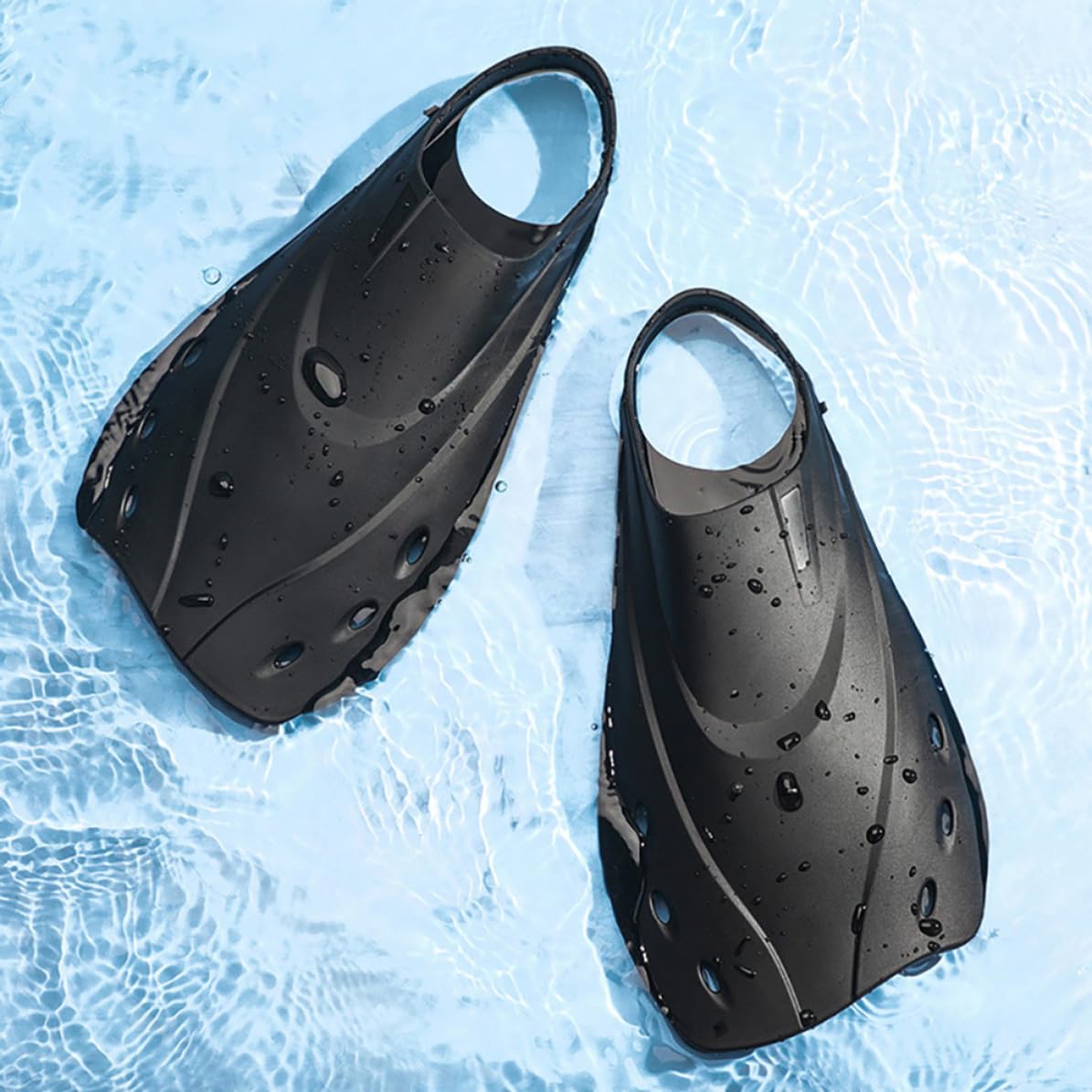 Aletas Cortas Ajustables de Natación para Buceo, Negro L | Material Flexible, Diseño Ligero, Uso en Mar y Piscina, para Adultos Hombres y Mujeres
