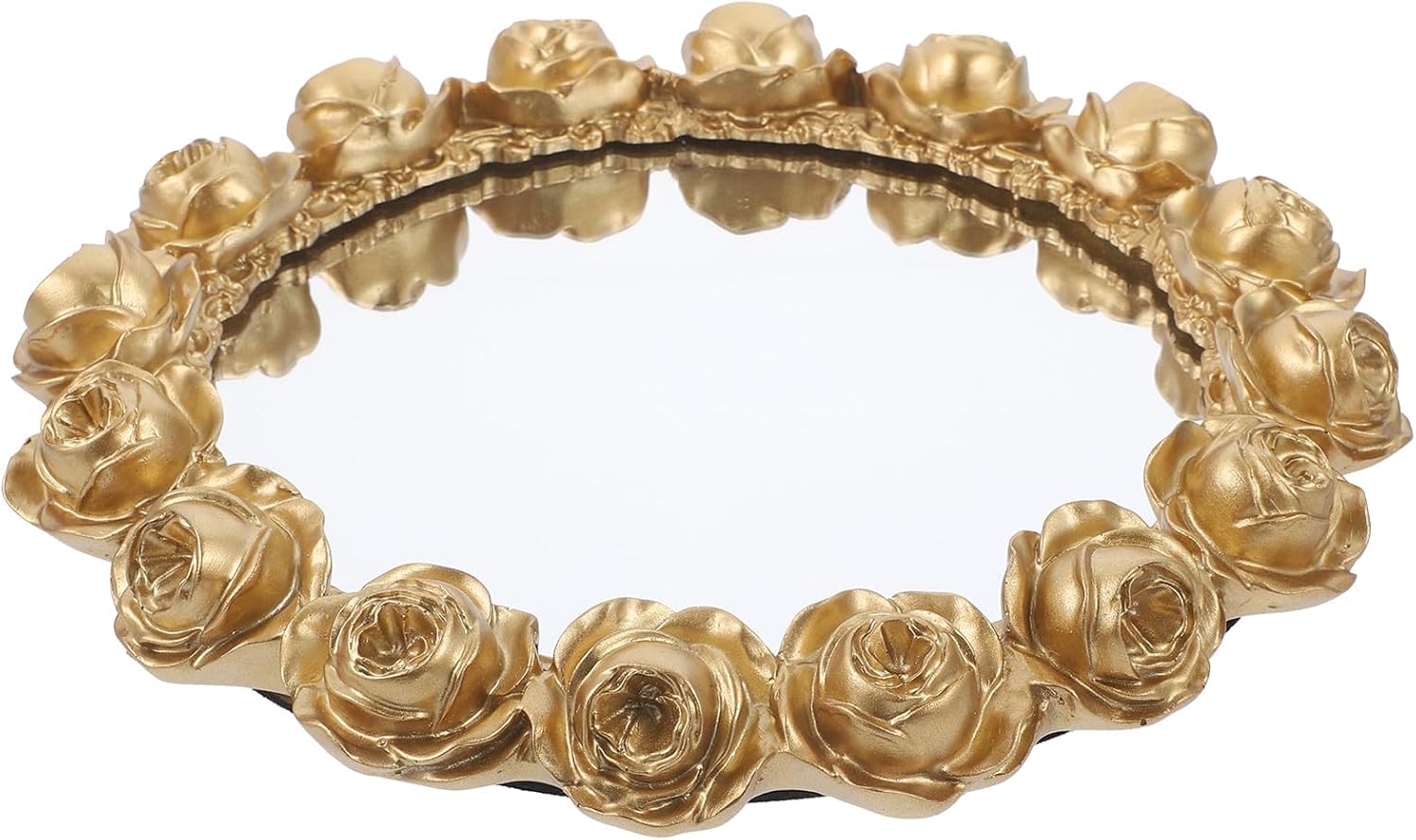 Decorative Rose Mirror Tray Jewelry Accessory Organizer Gold Vanity Perfume Makeup Tray for Bathroom and Dresser Display