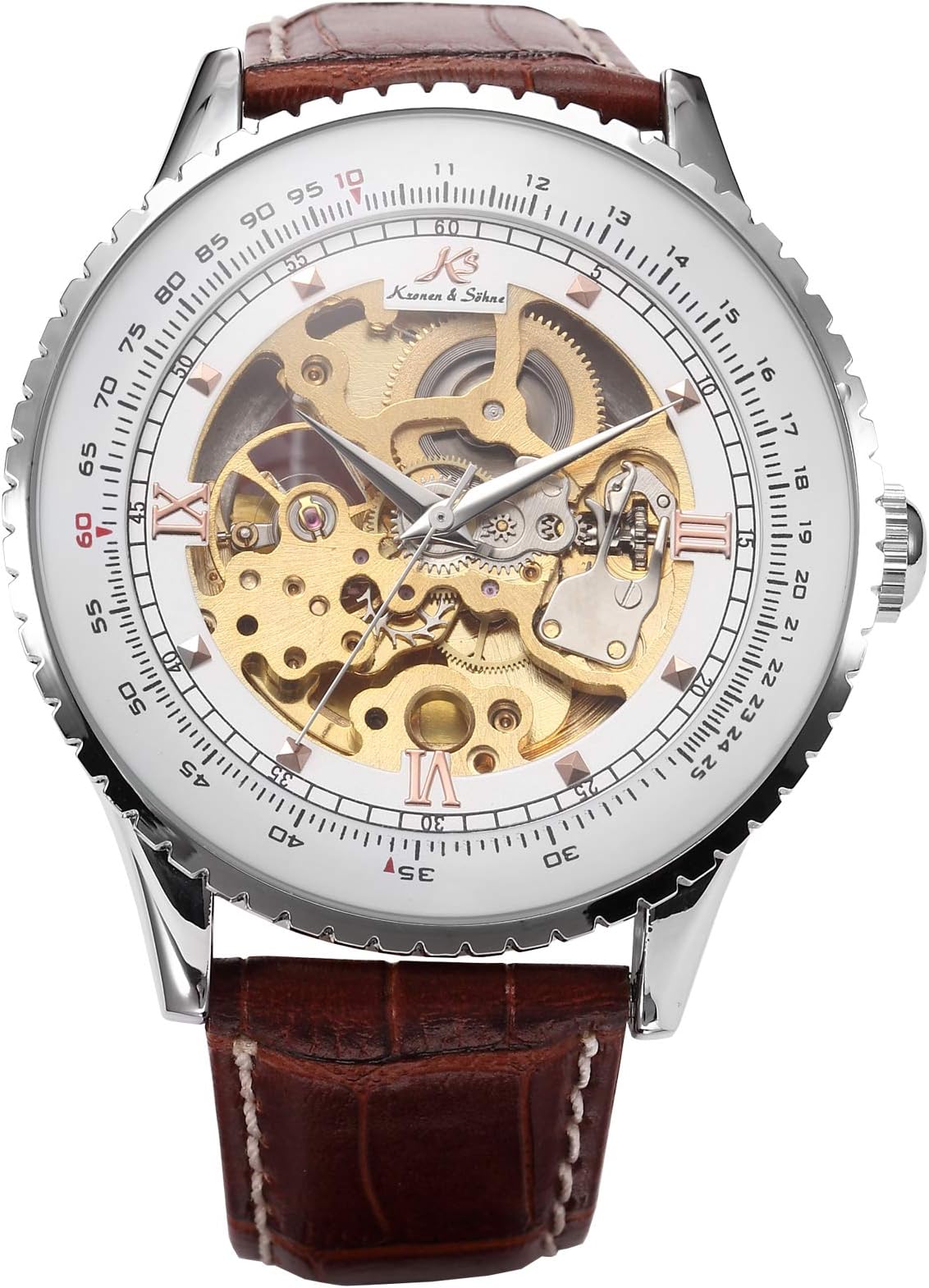 KS Aviator Automatic Mechanical Men's Leather White Dial Luxury Wrist Watch KS020