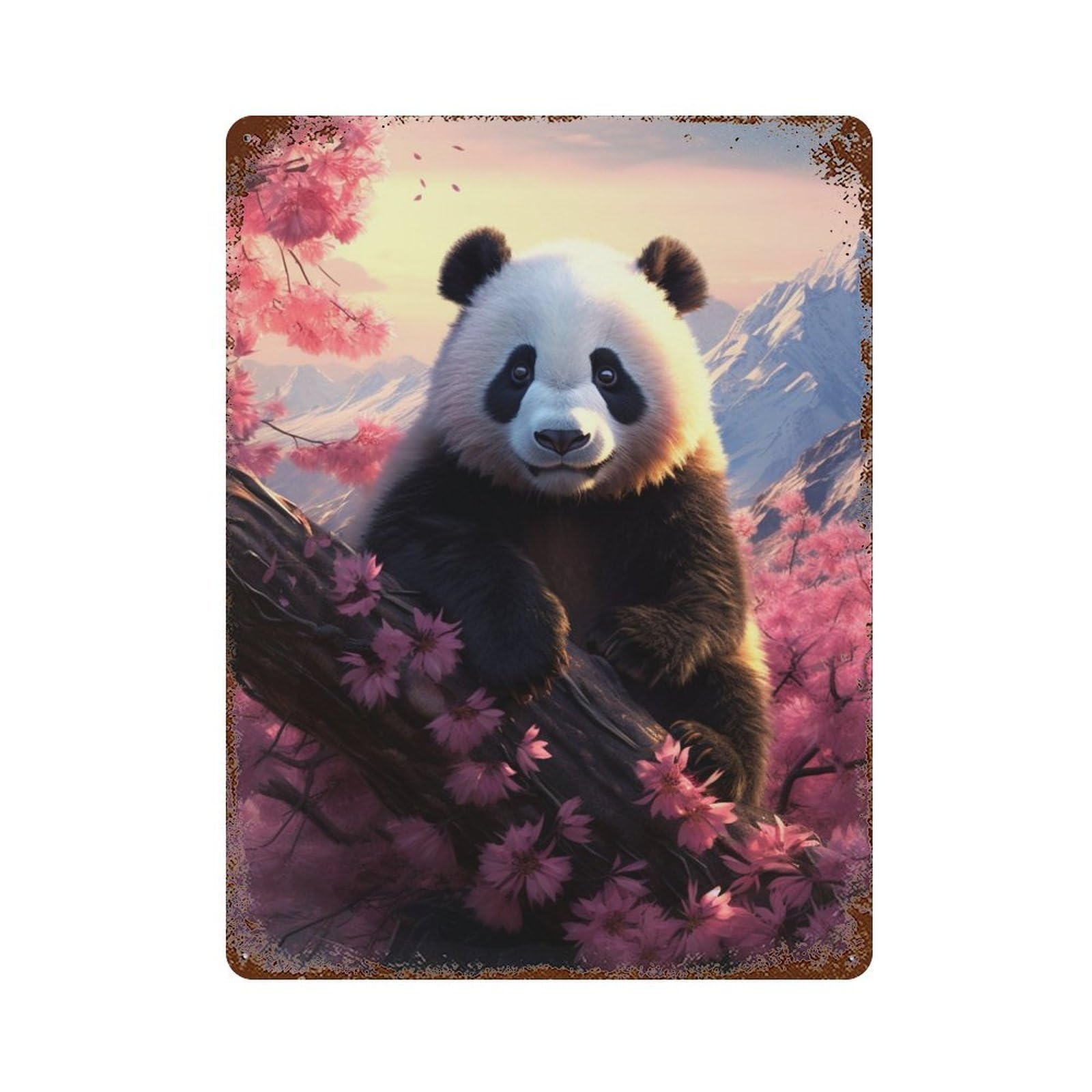 Panda in Cherry Blossom Tree Decorative Tin Sign 15.7"x11.8", for Farmhouse, Kitchen And Entryway Decor, Vintage Wall Decor